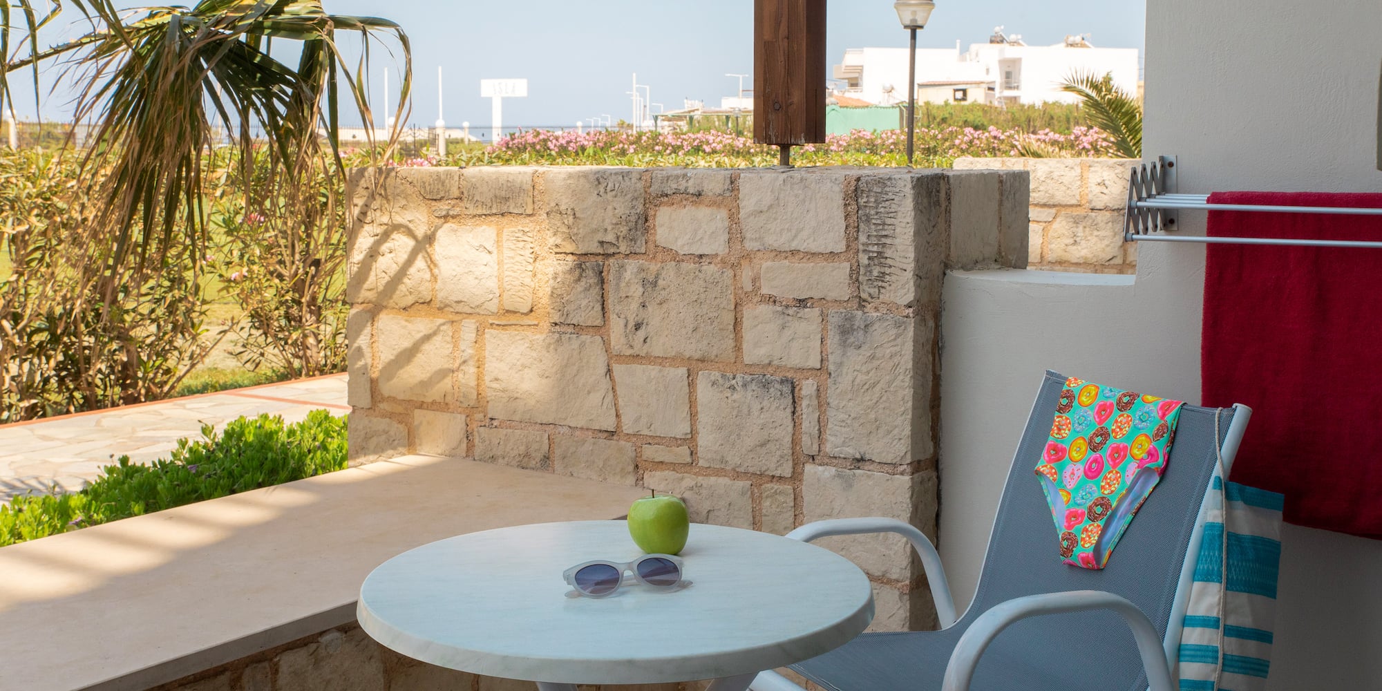 a chair and table on a patio