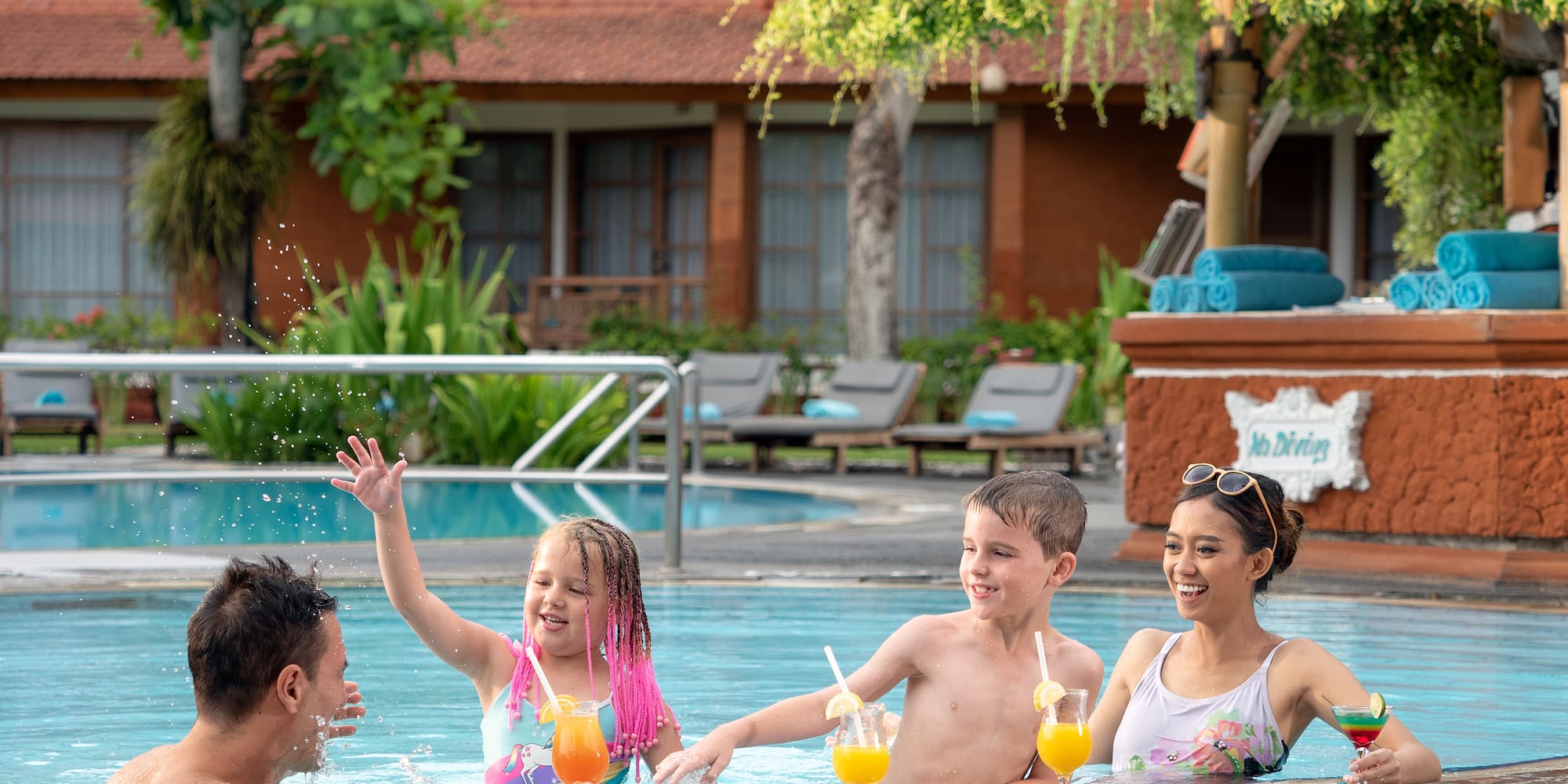a group of people in a pool