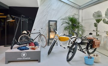 a room with bikes and bicycles