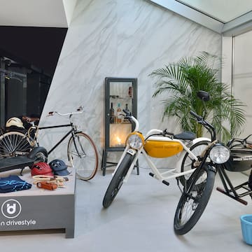 a room with bikes and bicycles