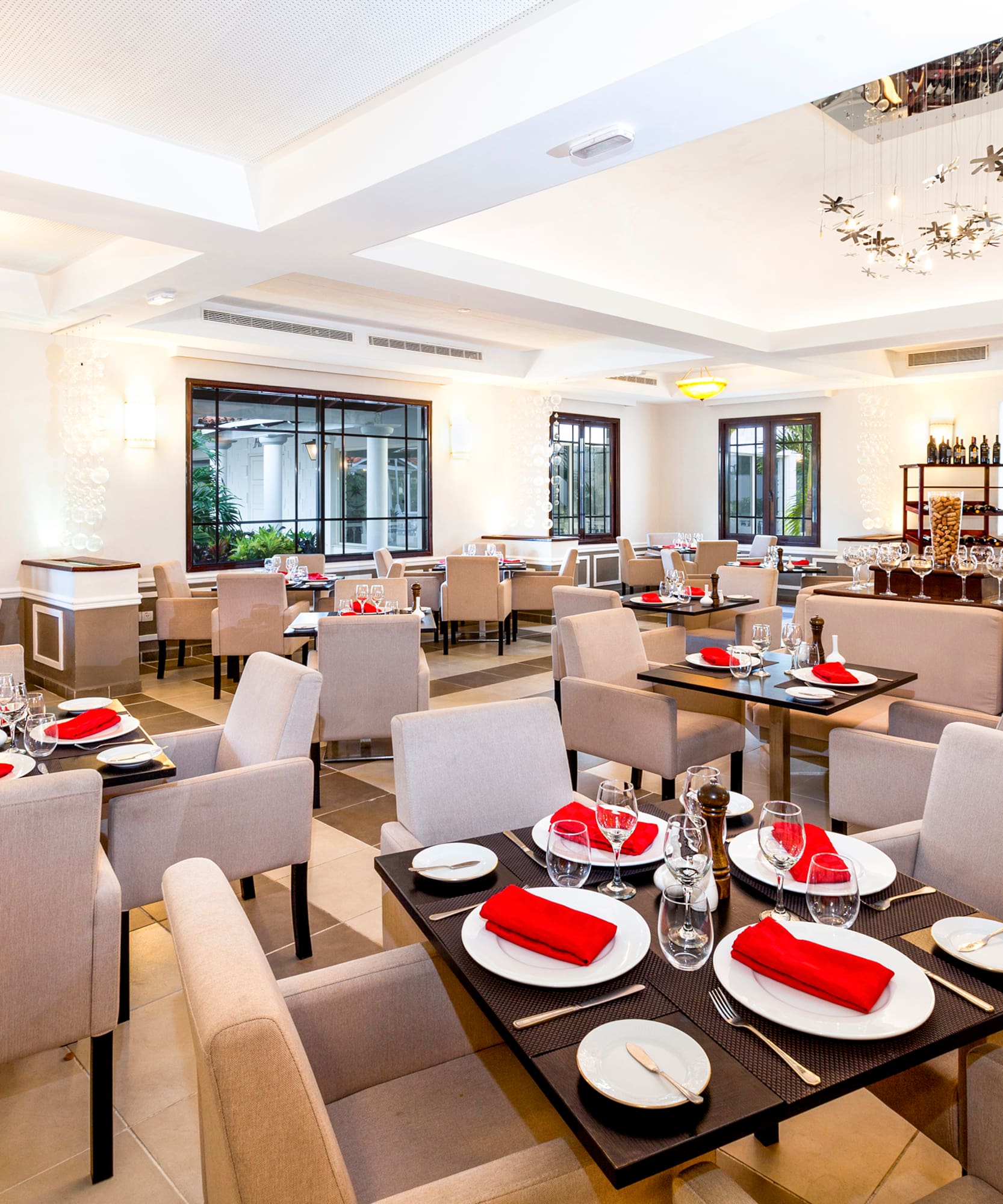 a restaurant with tables and chairs