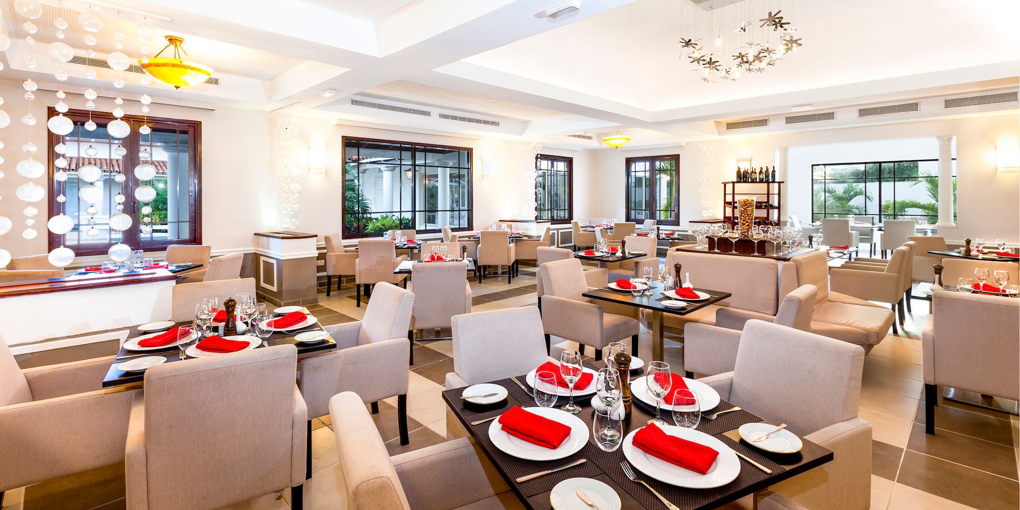 a restaurant with tables and chairs