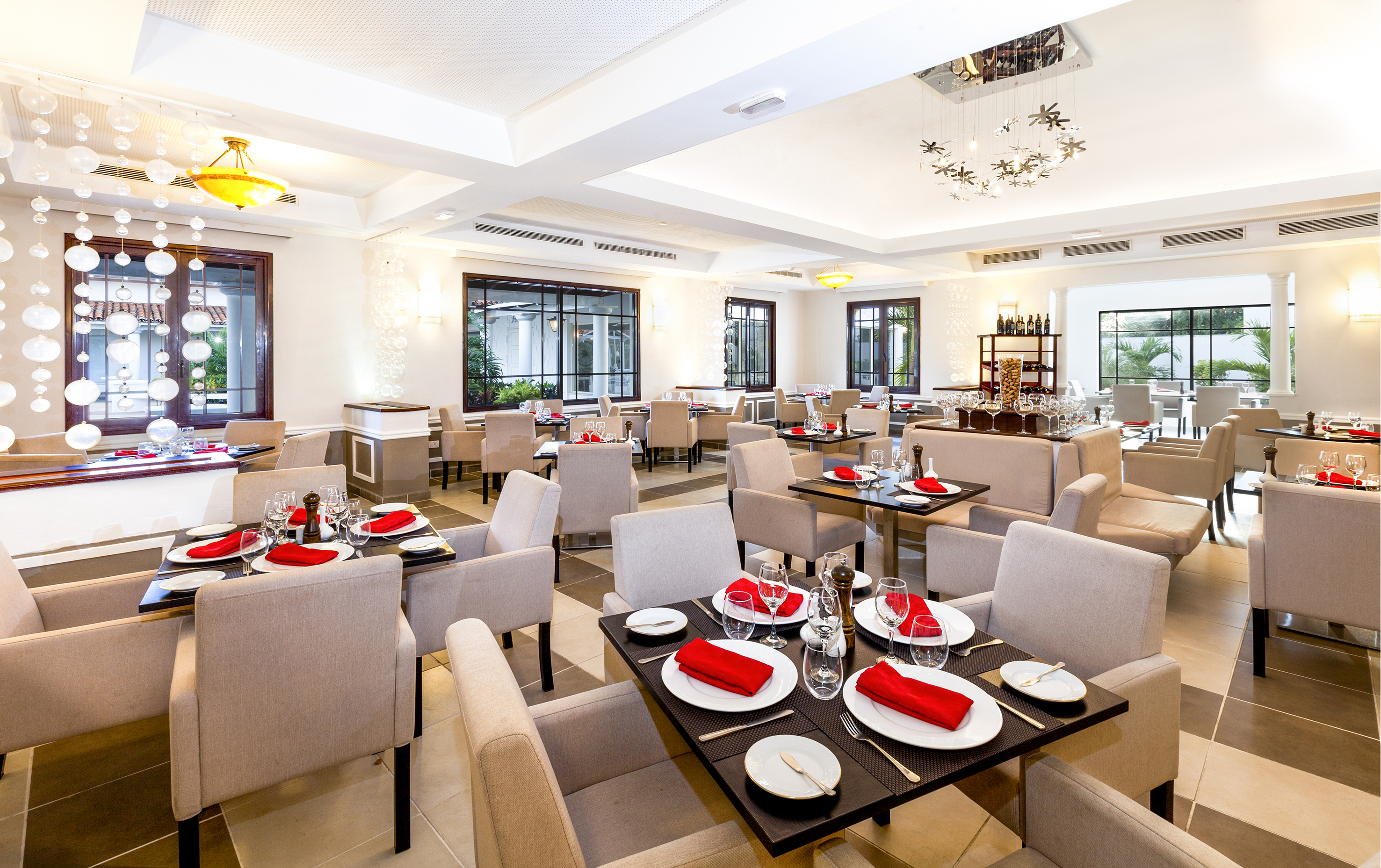 a restaurant with tables and chairs