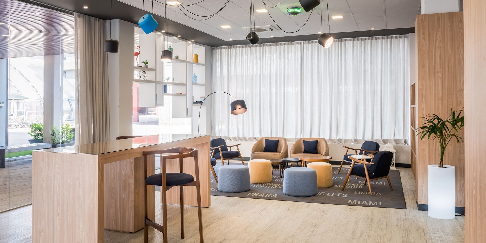 a room with a table and chairs