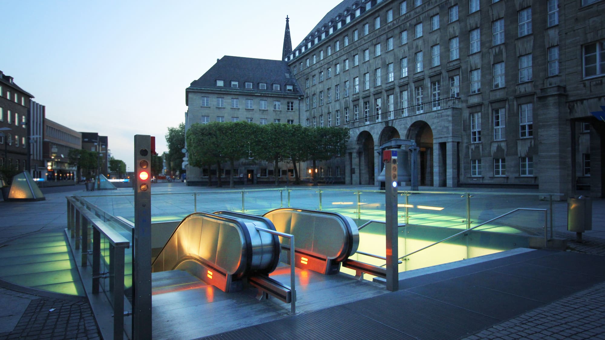 a building with a red light