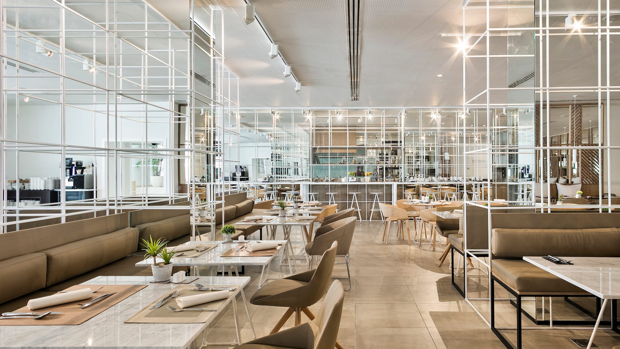 a room with tables and chairs