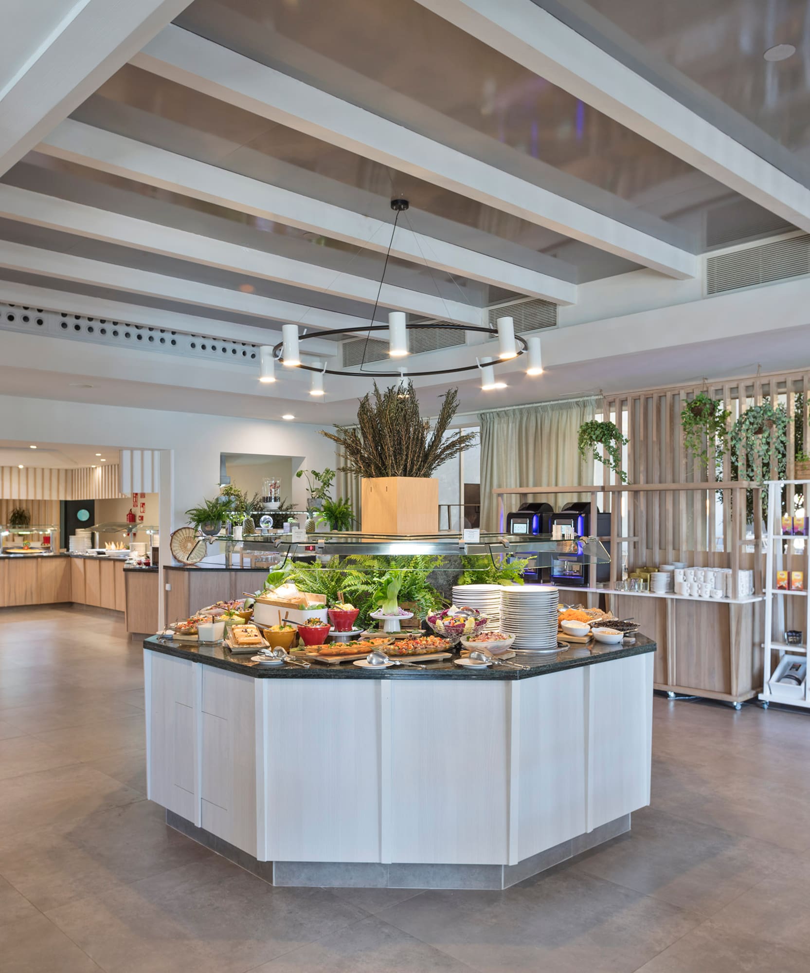 a food court with a buffet