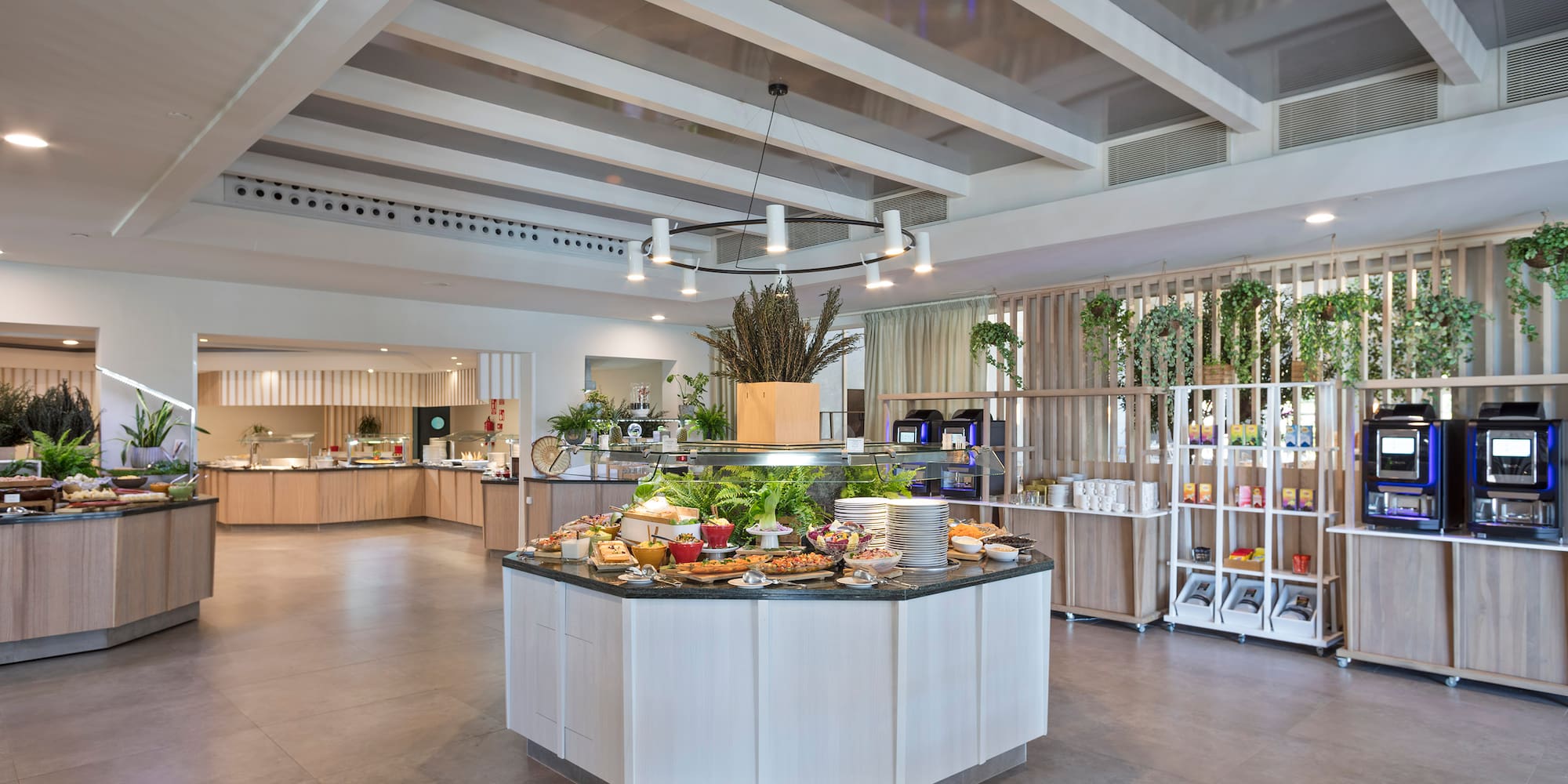 a food court with a buffet