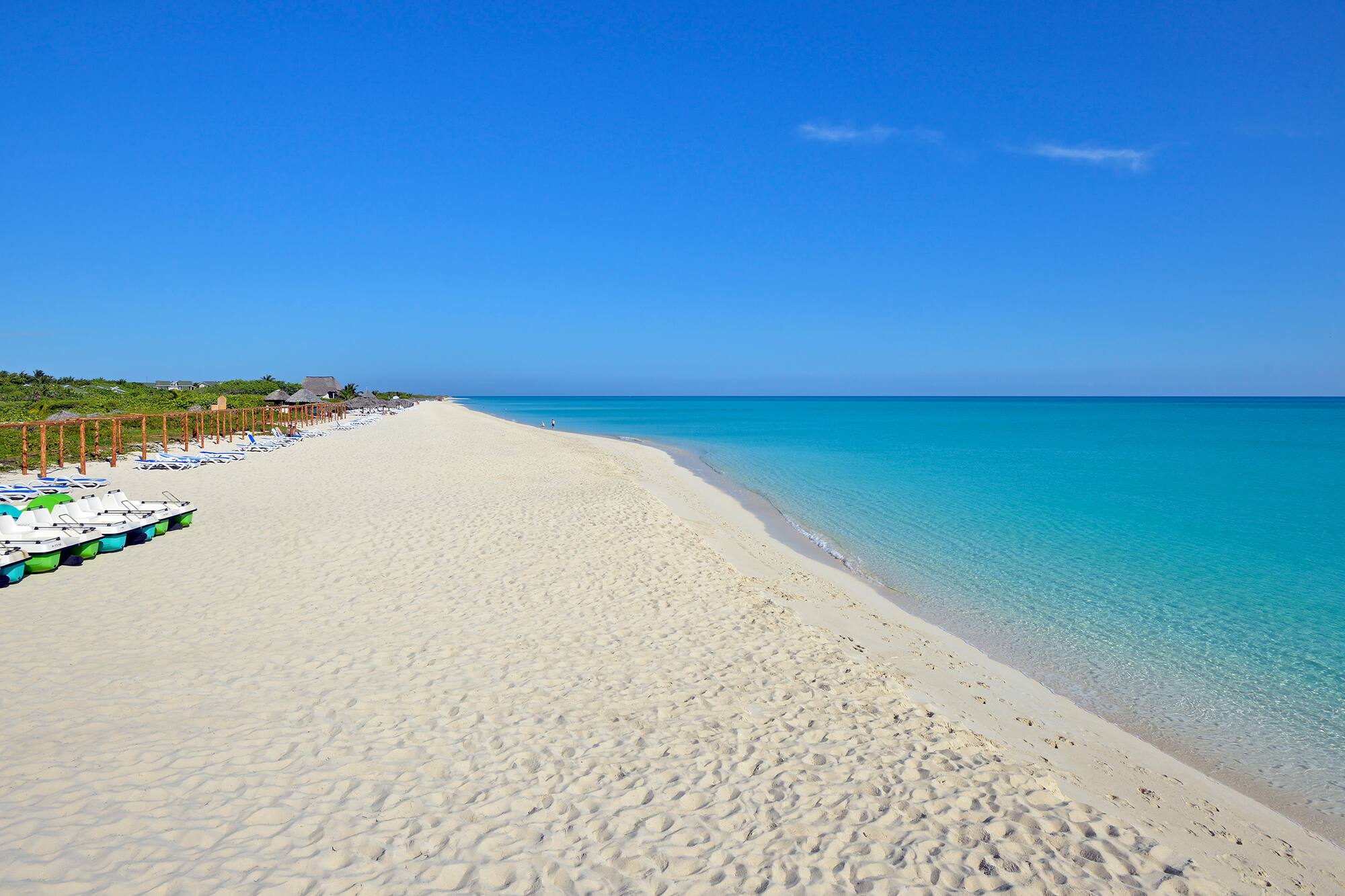 a beach with blue water and a clear sky