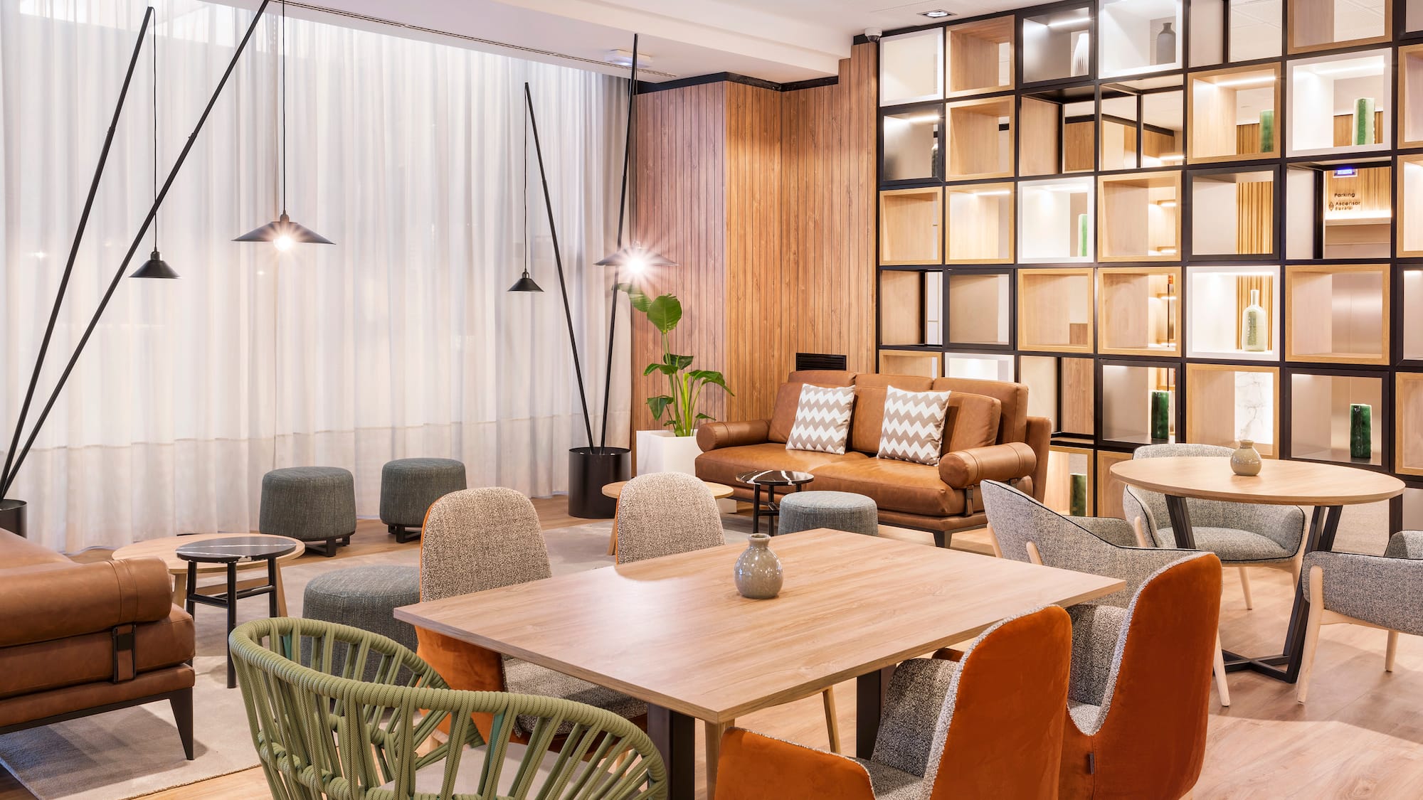 a room with a table and chairs