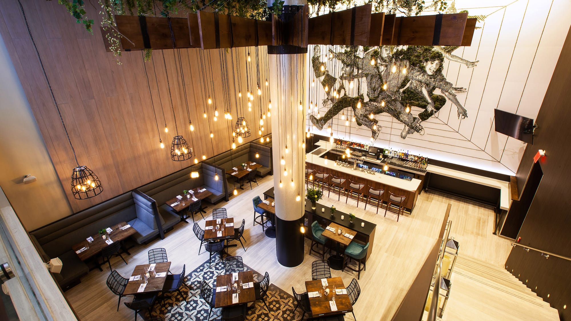 a restaurant with tables and chairs