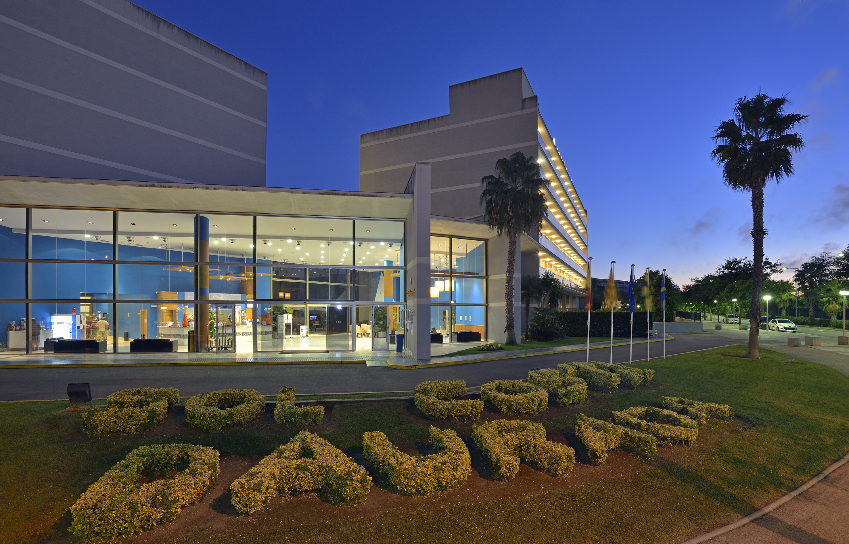 a building with a sign in front of it