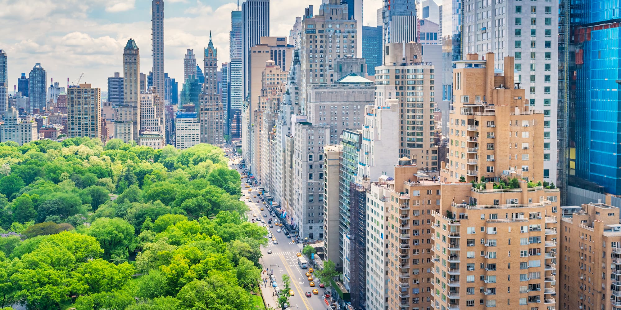 a city with trees and buildings