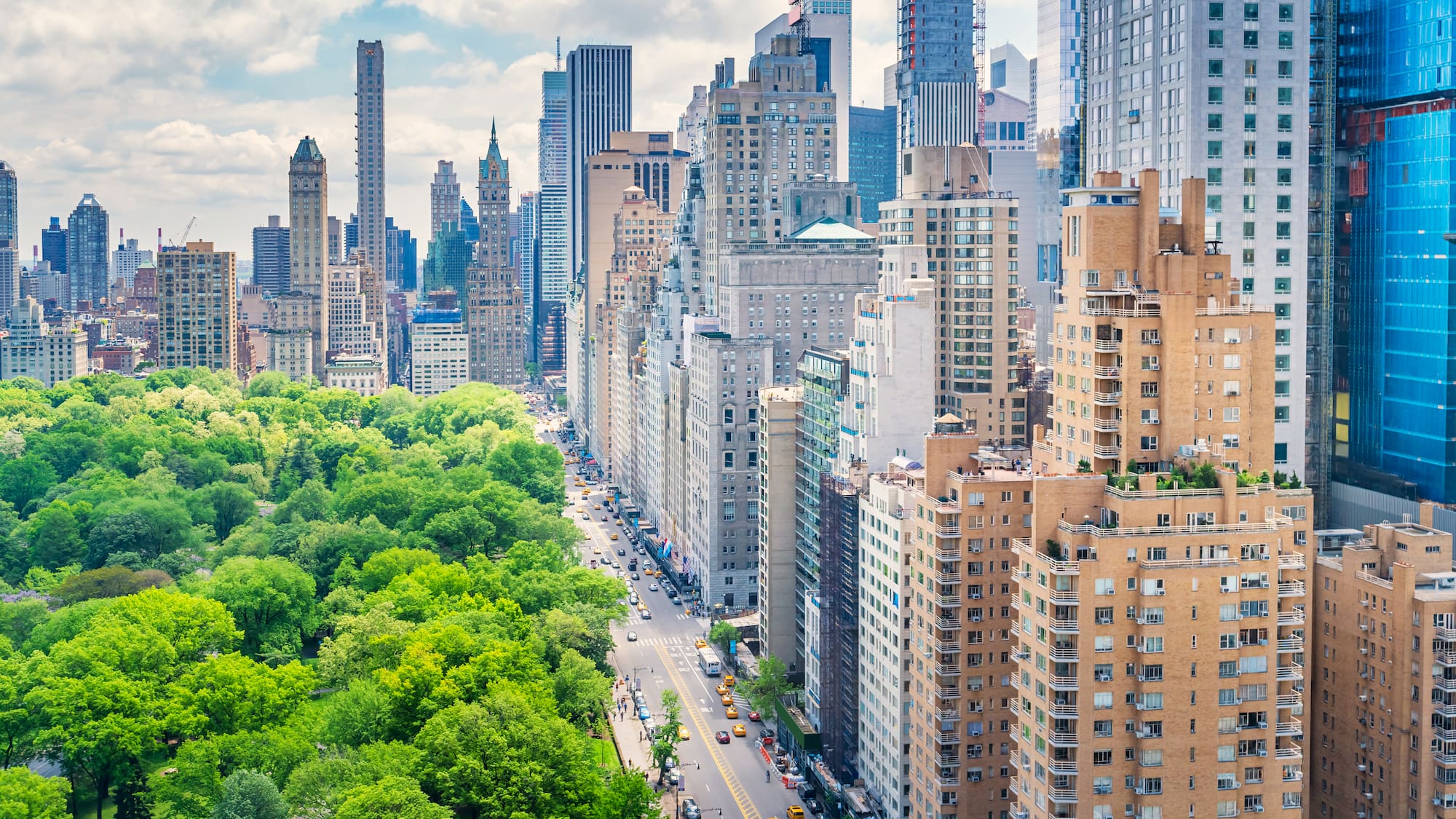 a city with trees and buildings