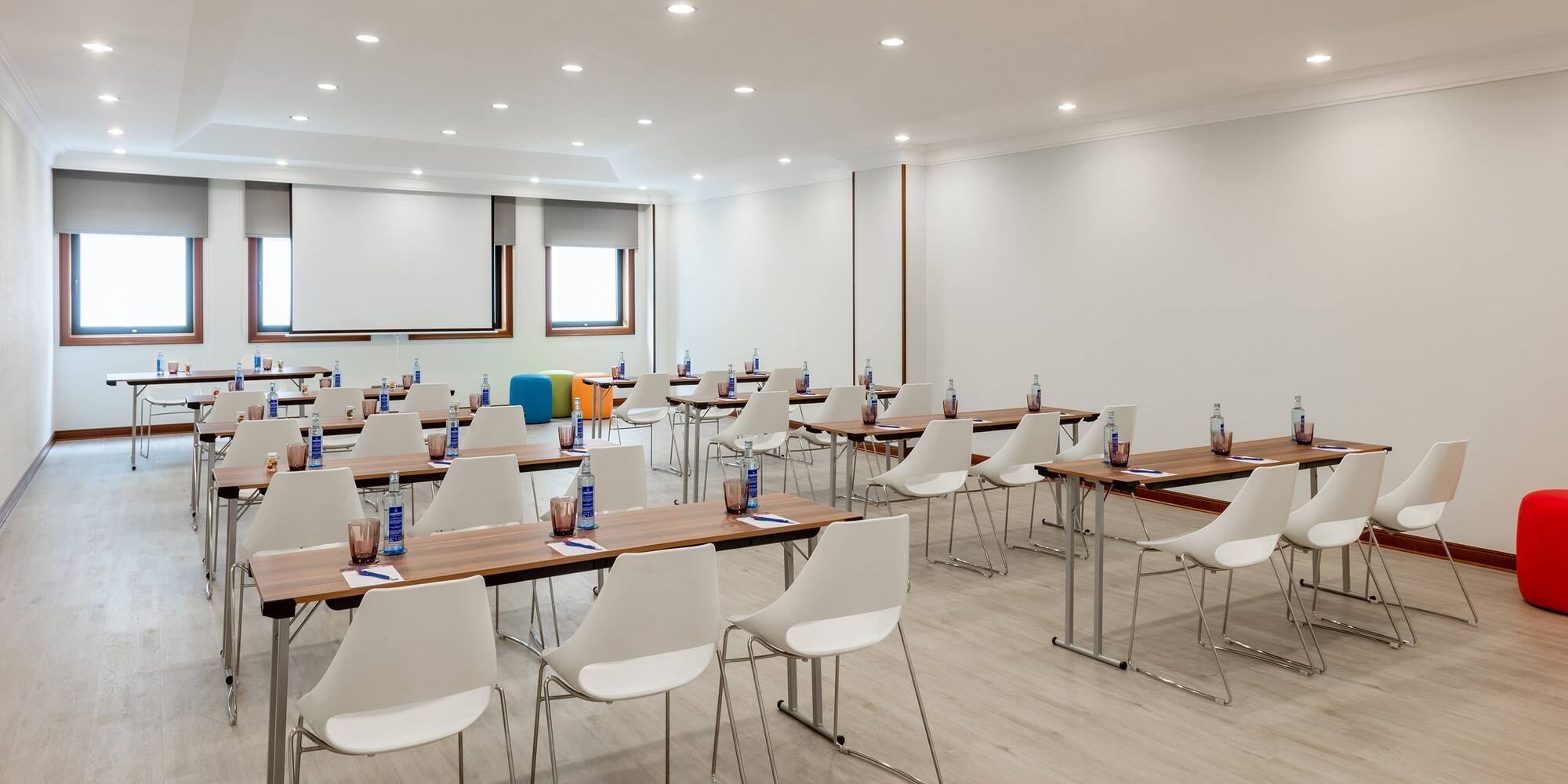 a room with tables and chairs