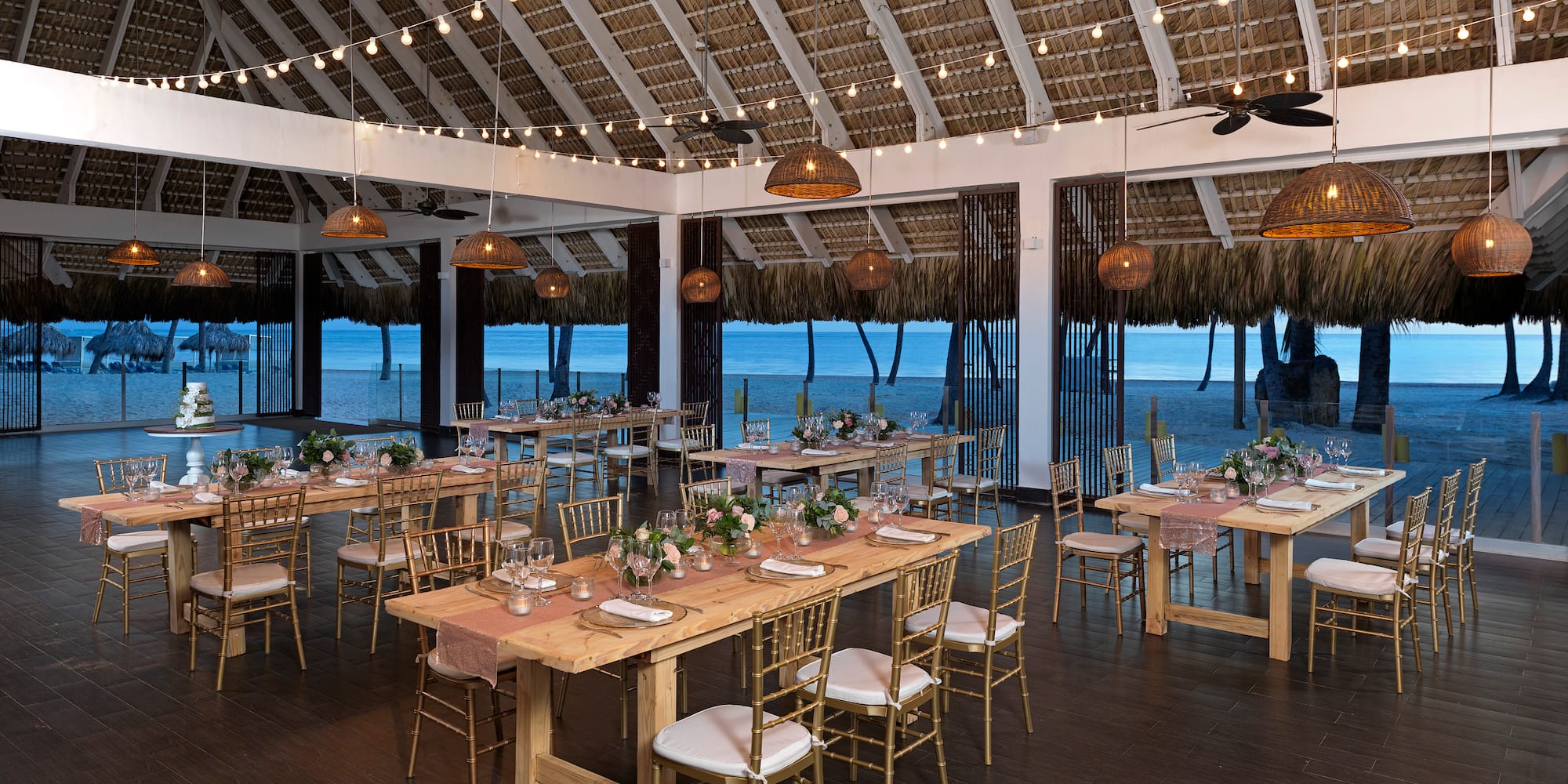 a room with tables and chairs