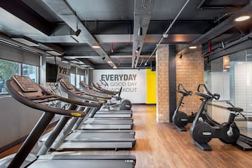 a room with treadmills and treadmills