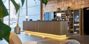 a reception desk in a hotel