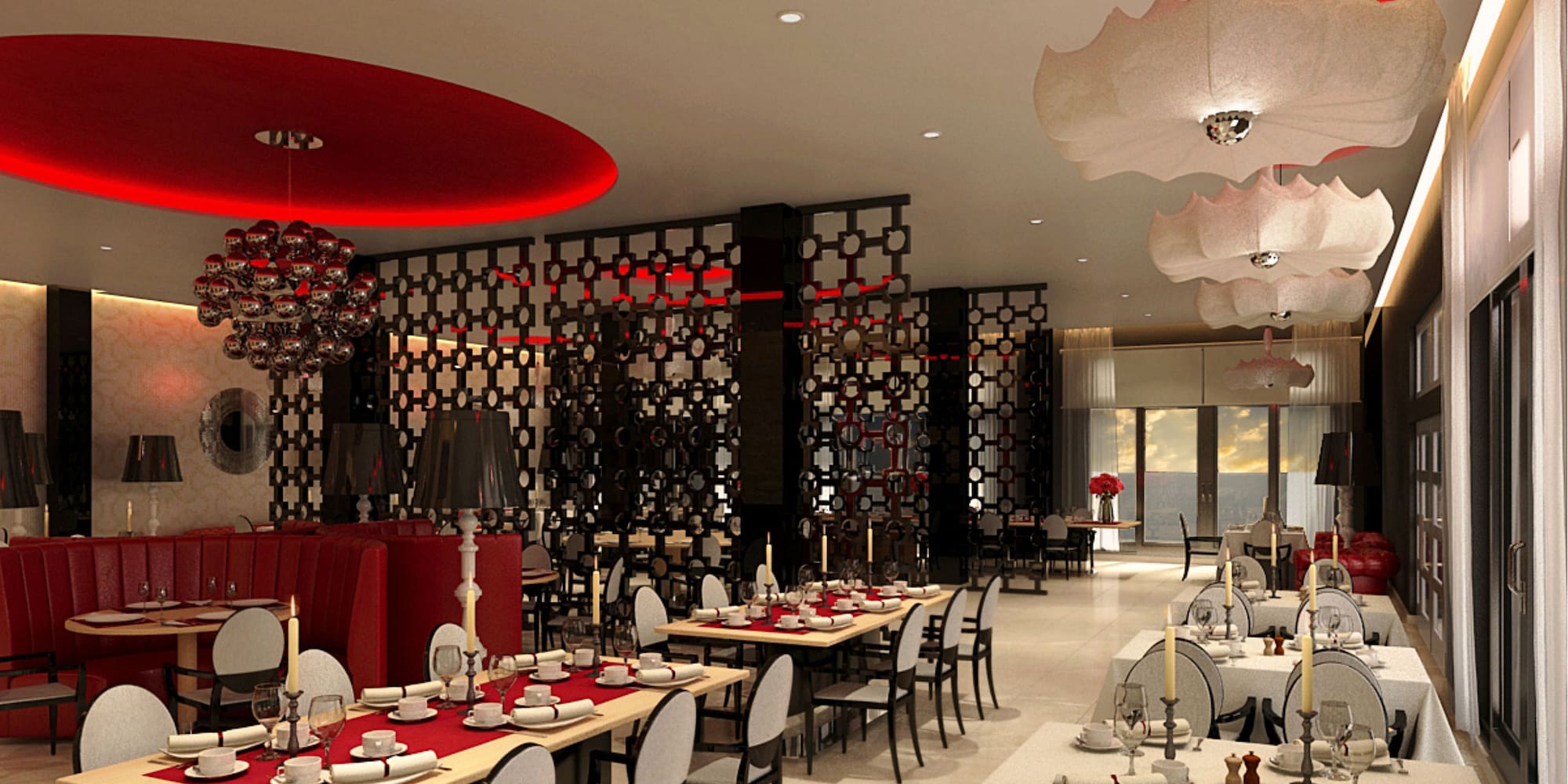 a restaurant with tables and chairs