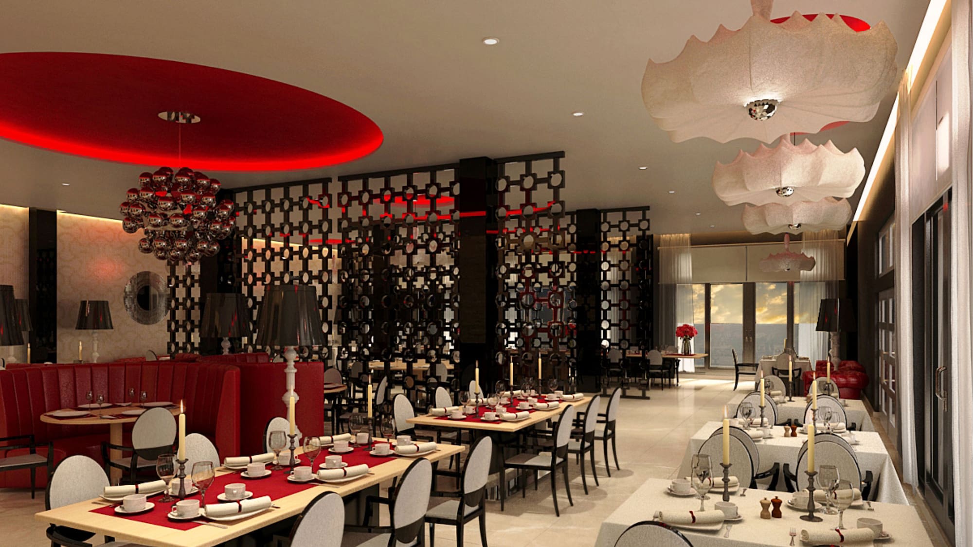 a restaurant with tables and chairs