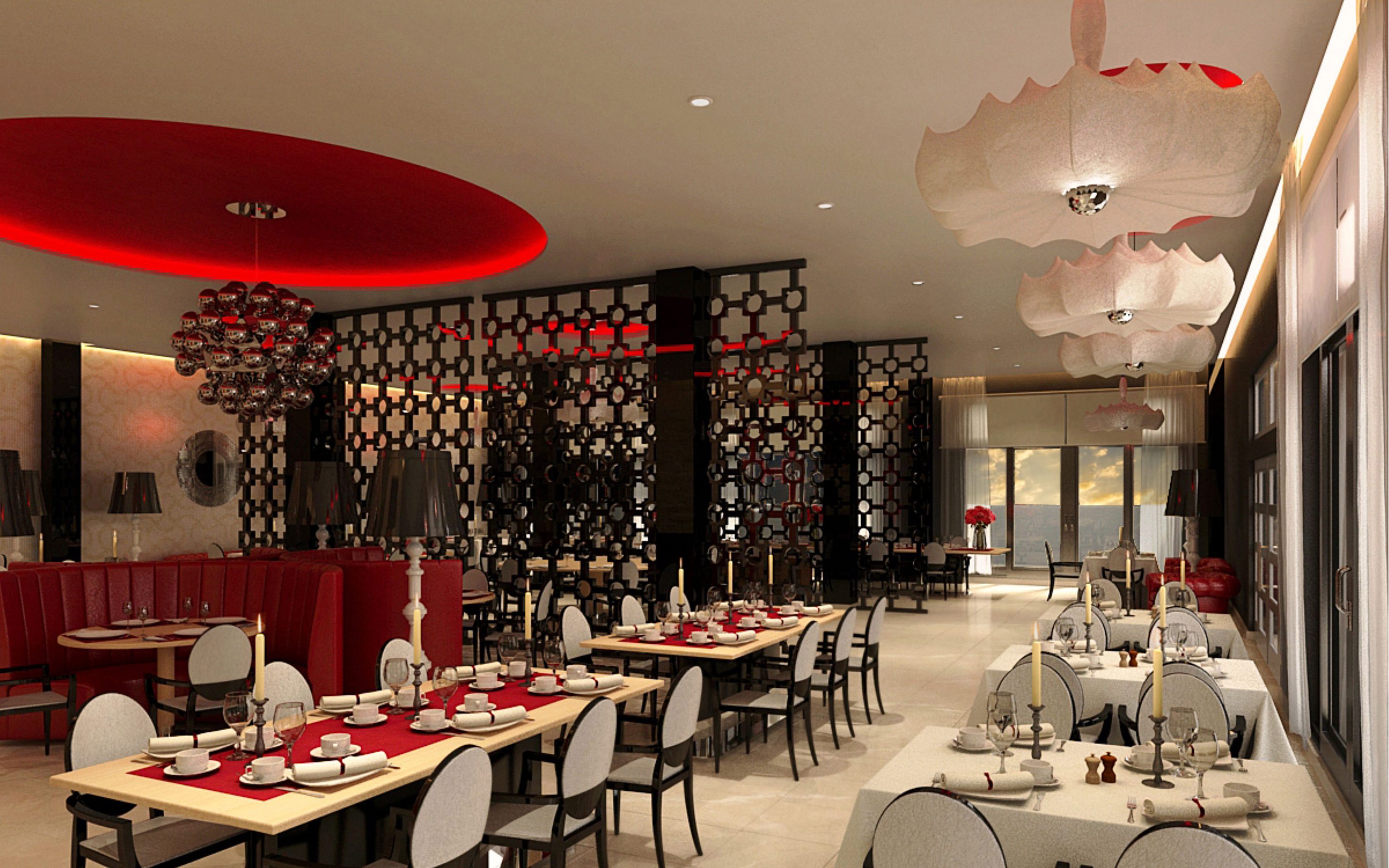 a restaurant with tables and chairs