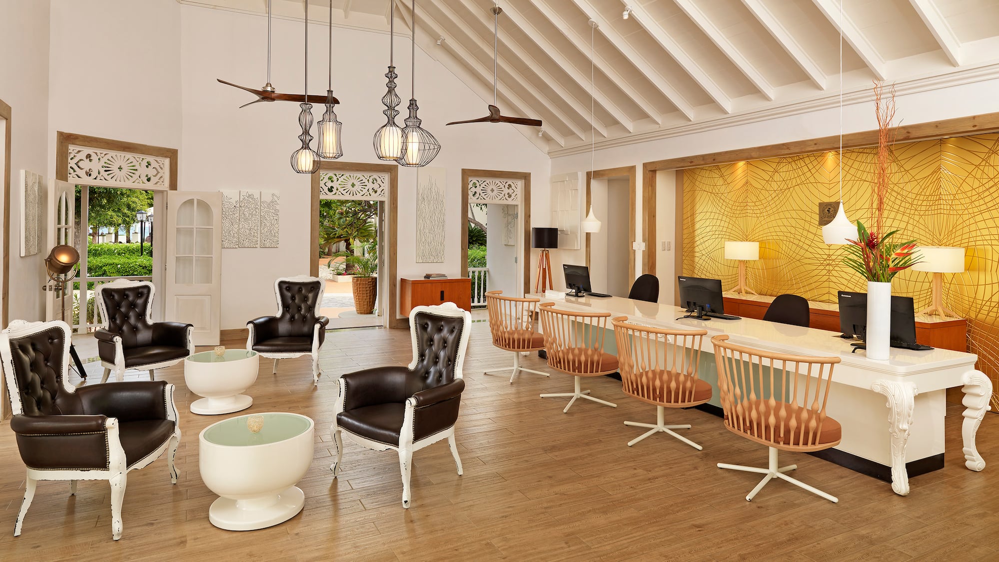 a room with a table and chairs