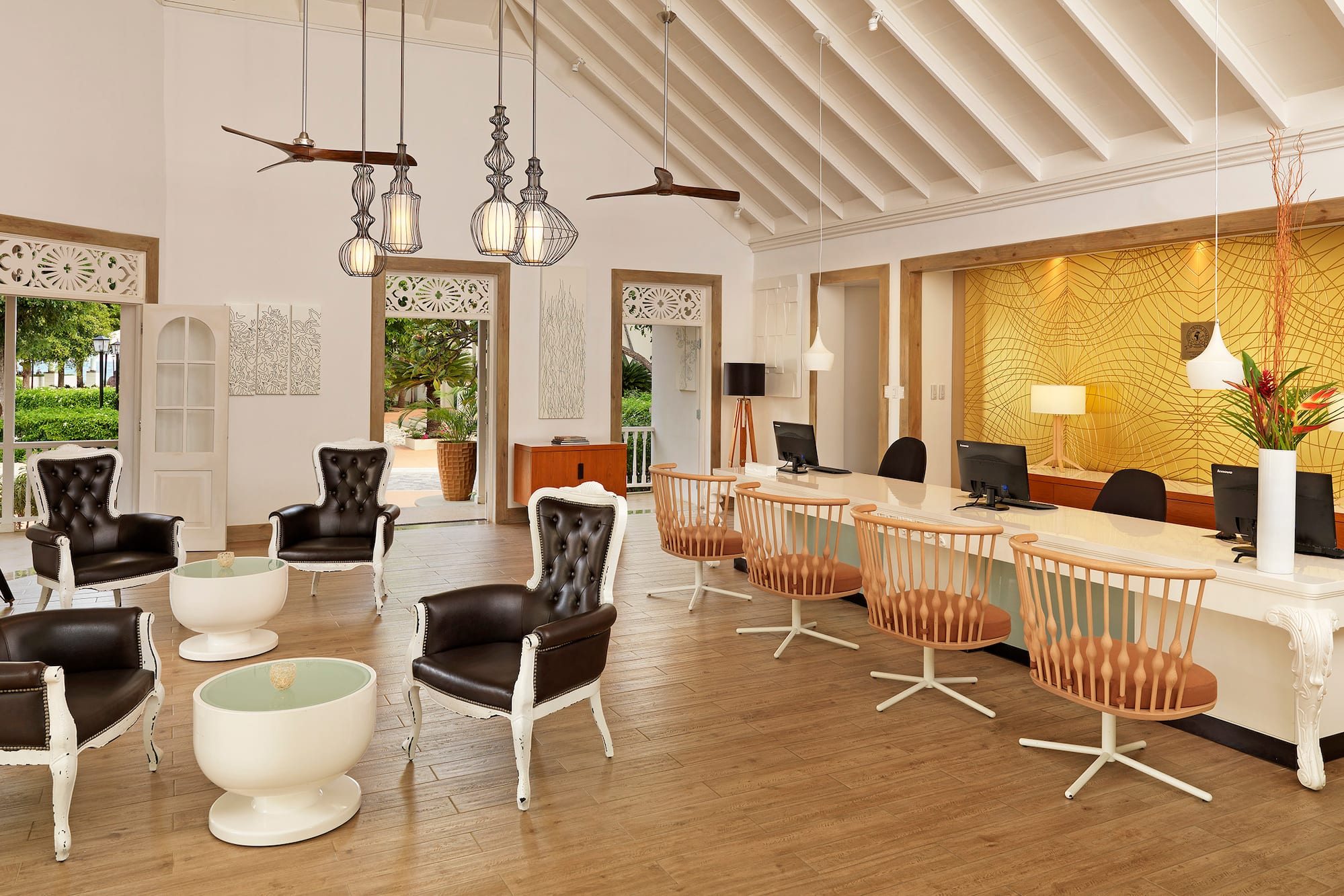 a room with a table and chairs