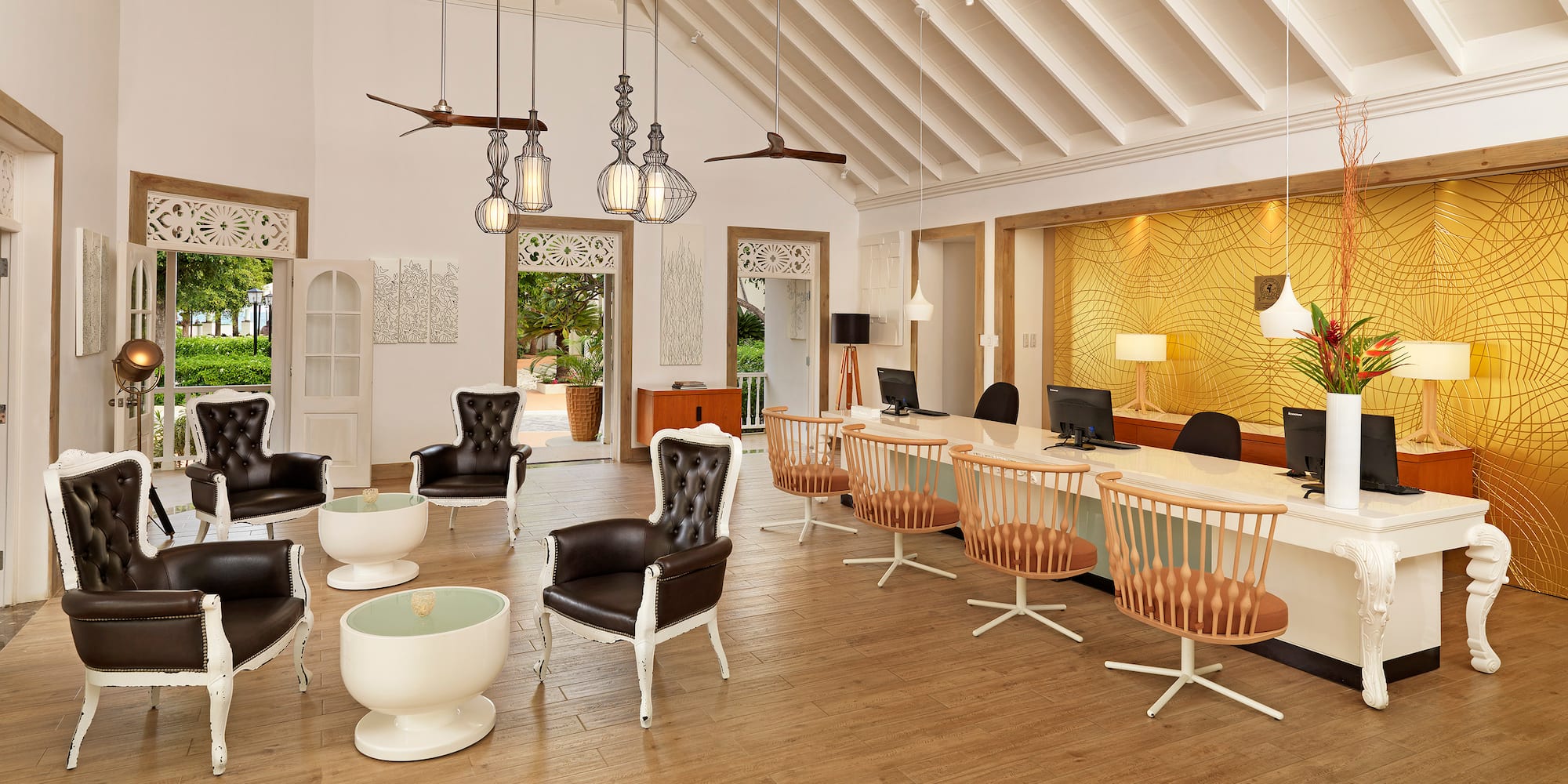 a room with a table and chairs