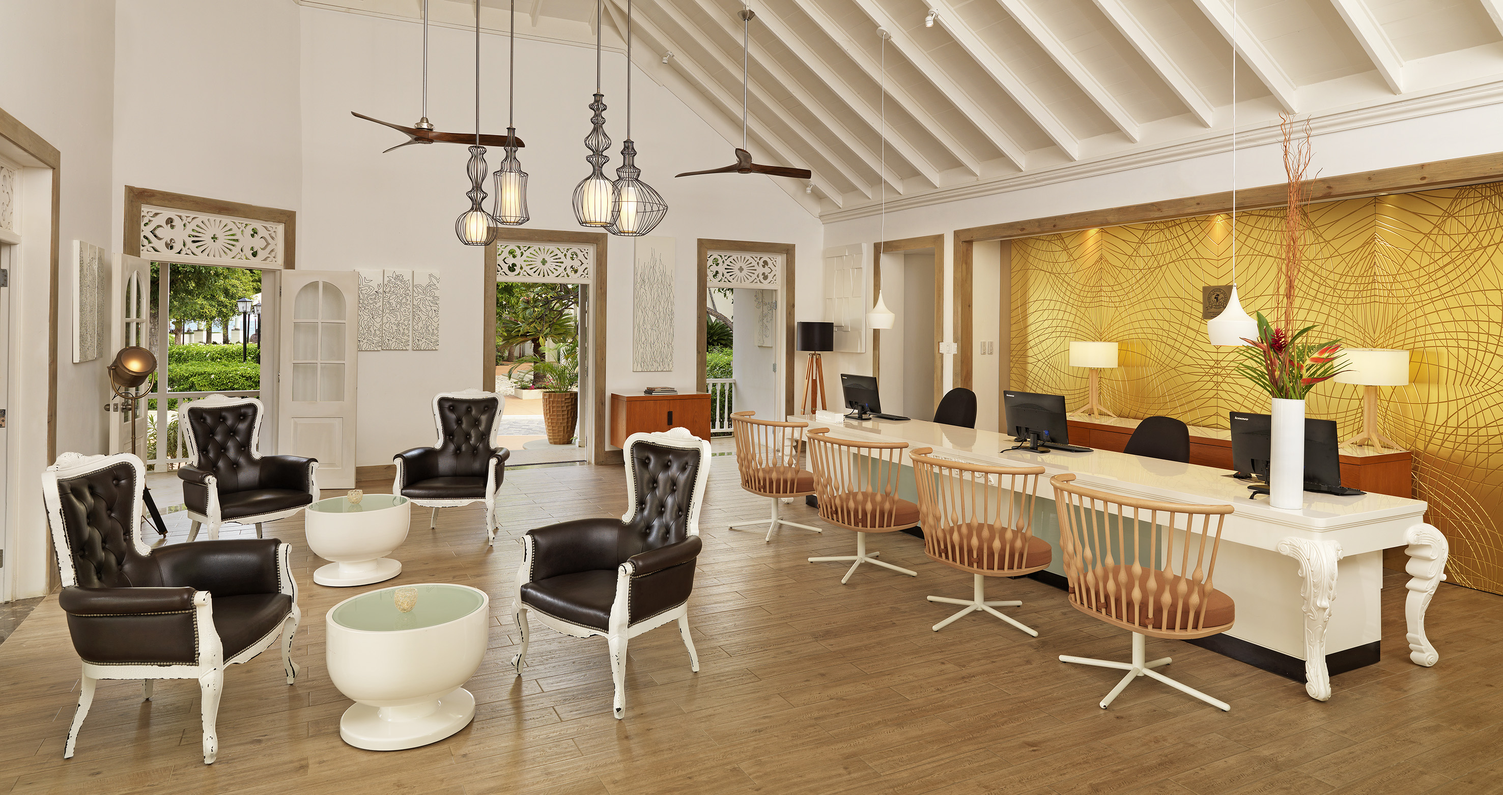 a room with a table and chairs