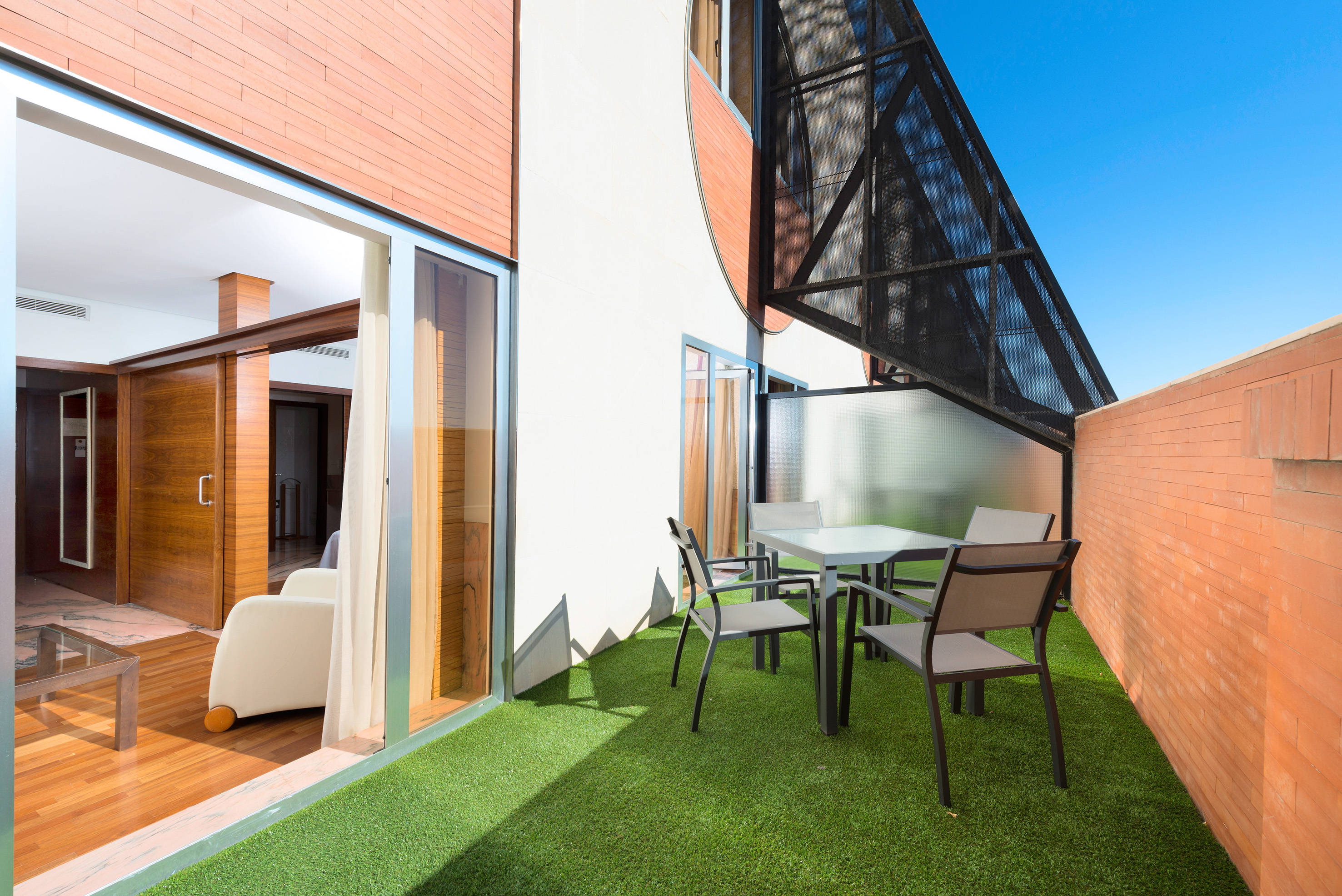 a table and chairs on a patio