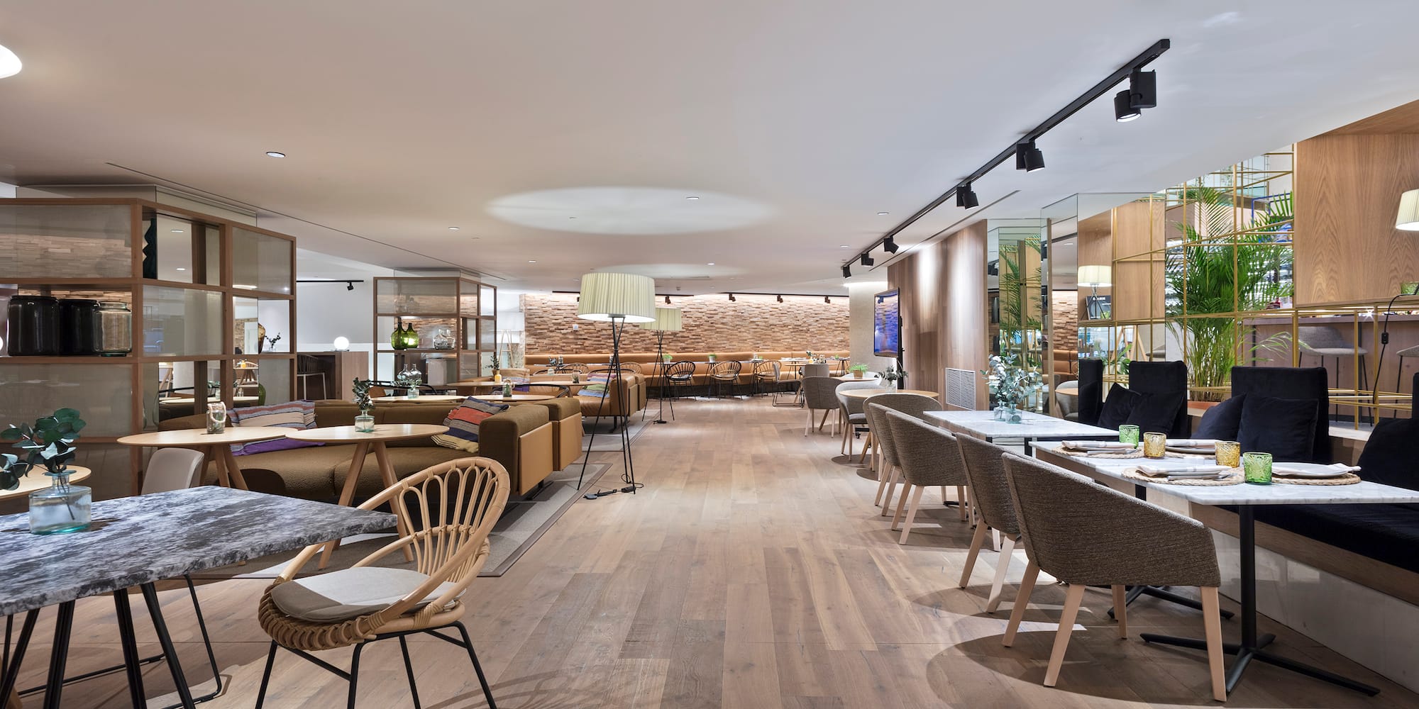 a room with tables and chairs