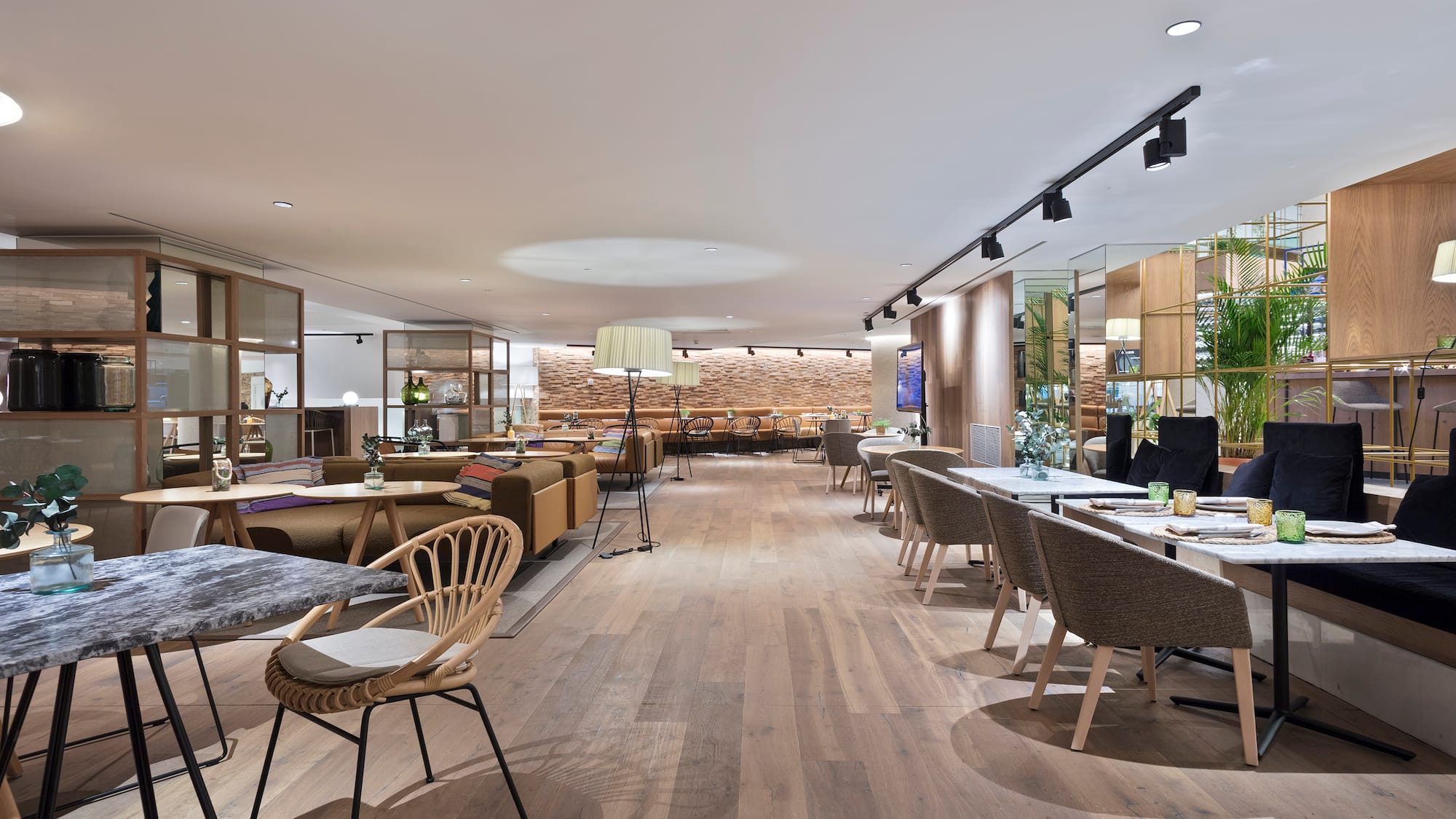 a room with tables and chairs