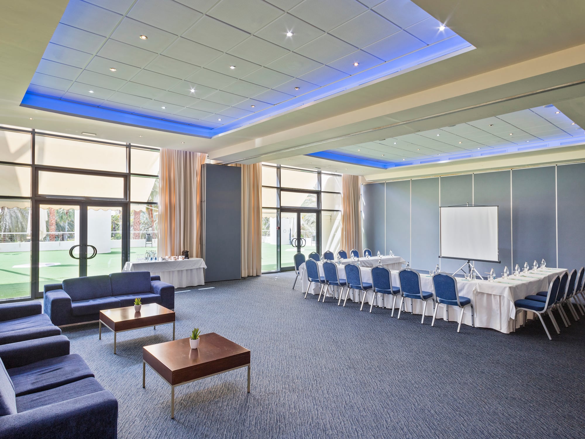 a room with tables and chairs