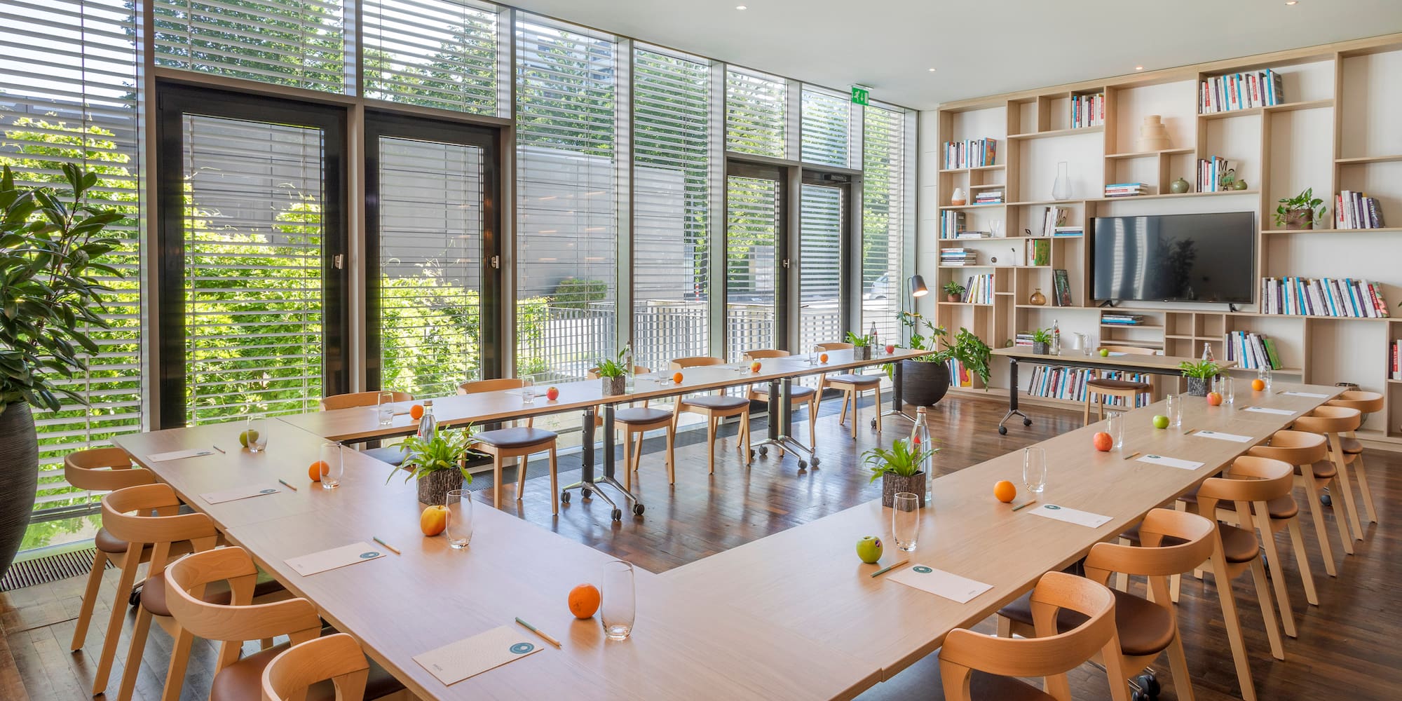 a room with tables and chairs