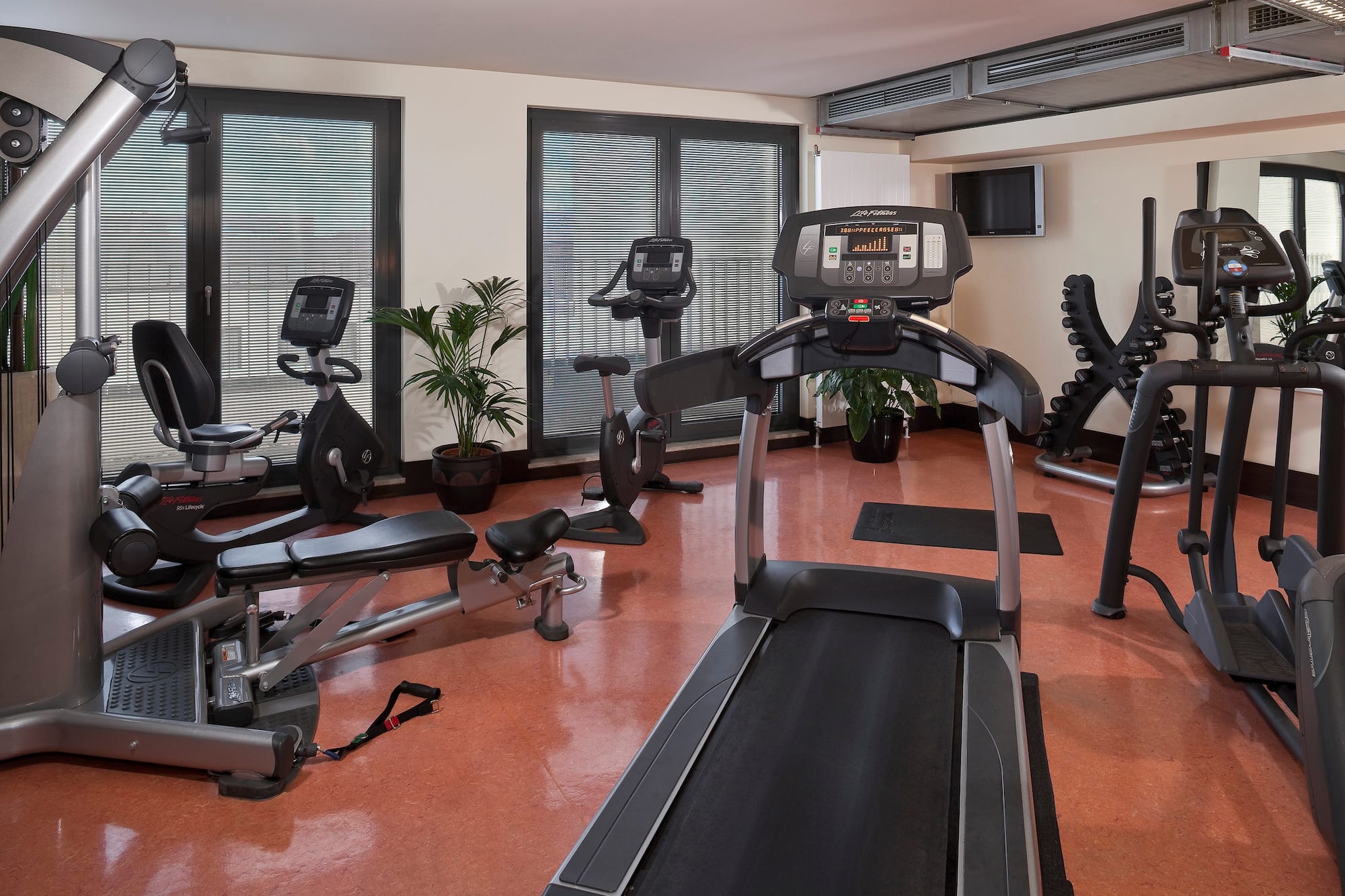 a room with exercise equipment