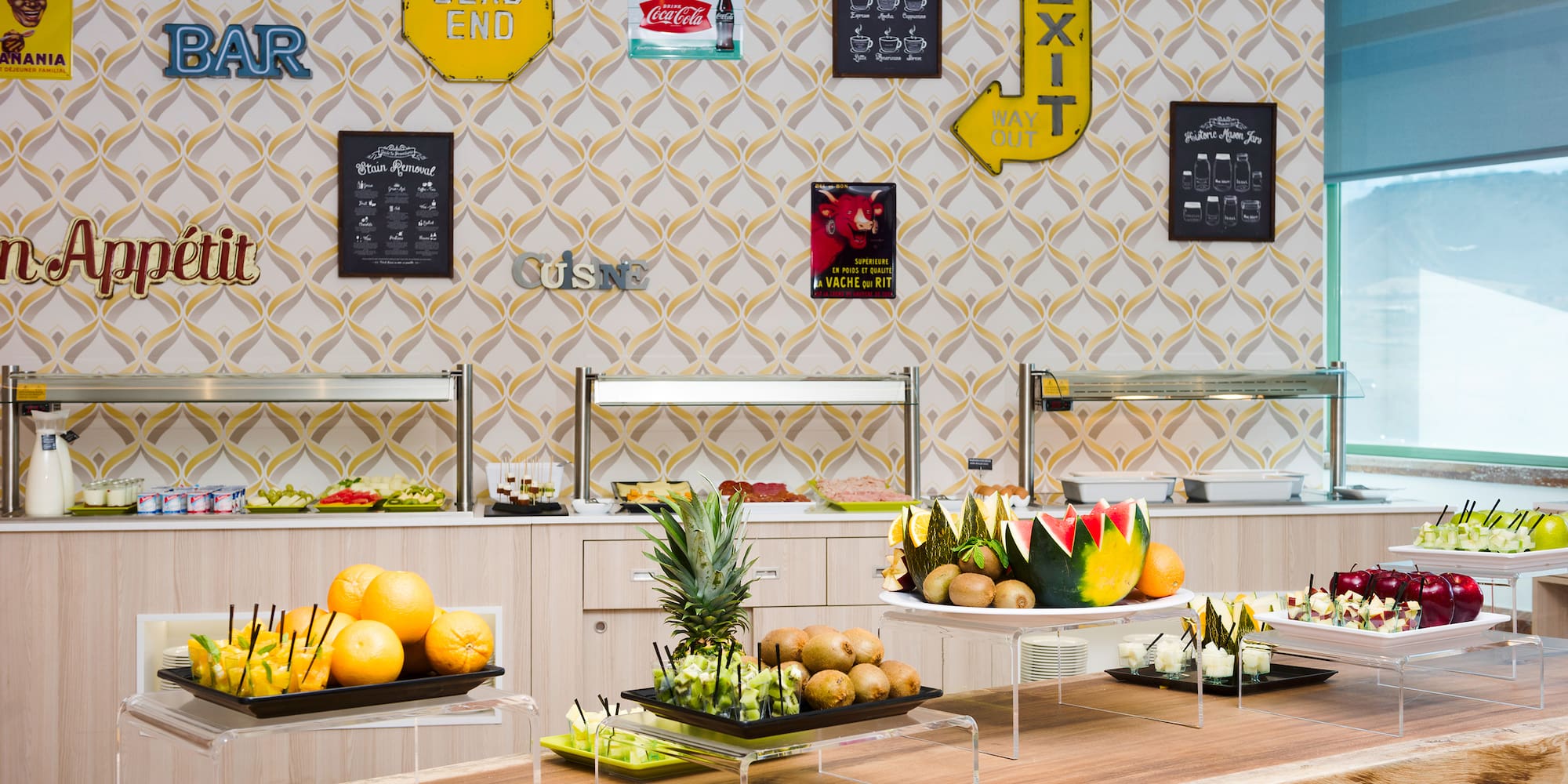 a buffet with fruit on a table