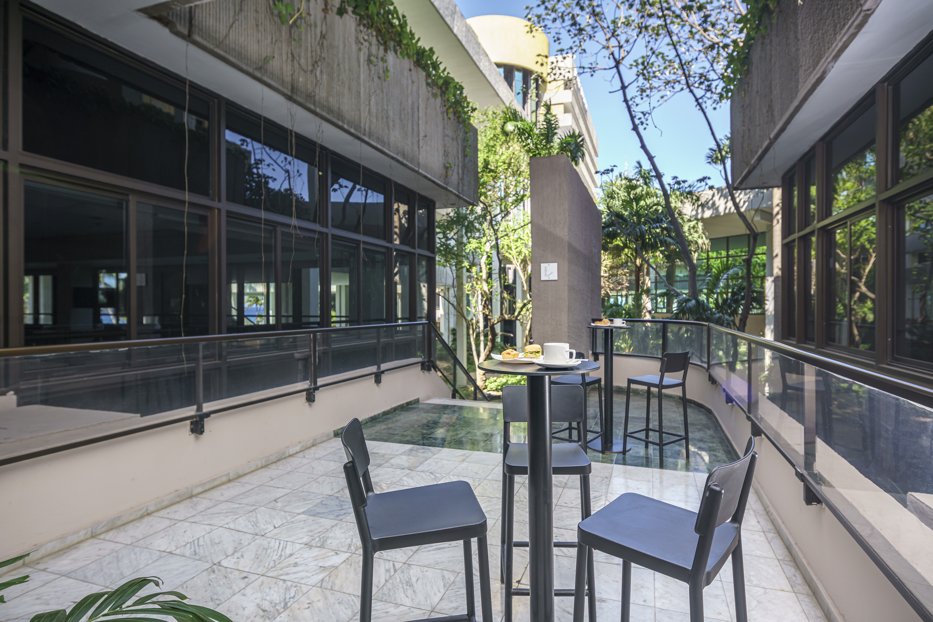a table and chairs on a patio