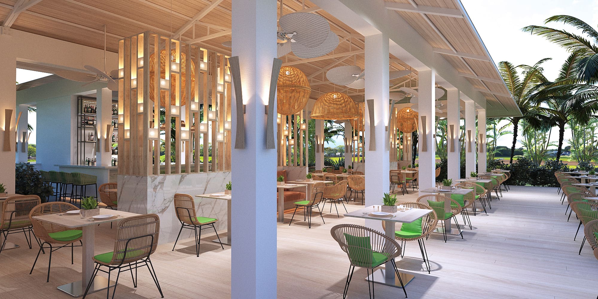 a restaurant with tables and chairs