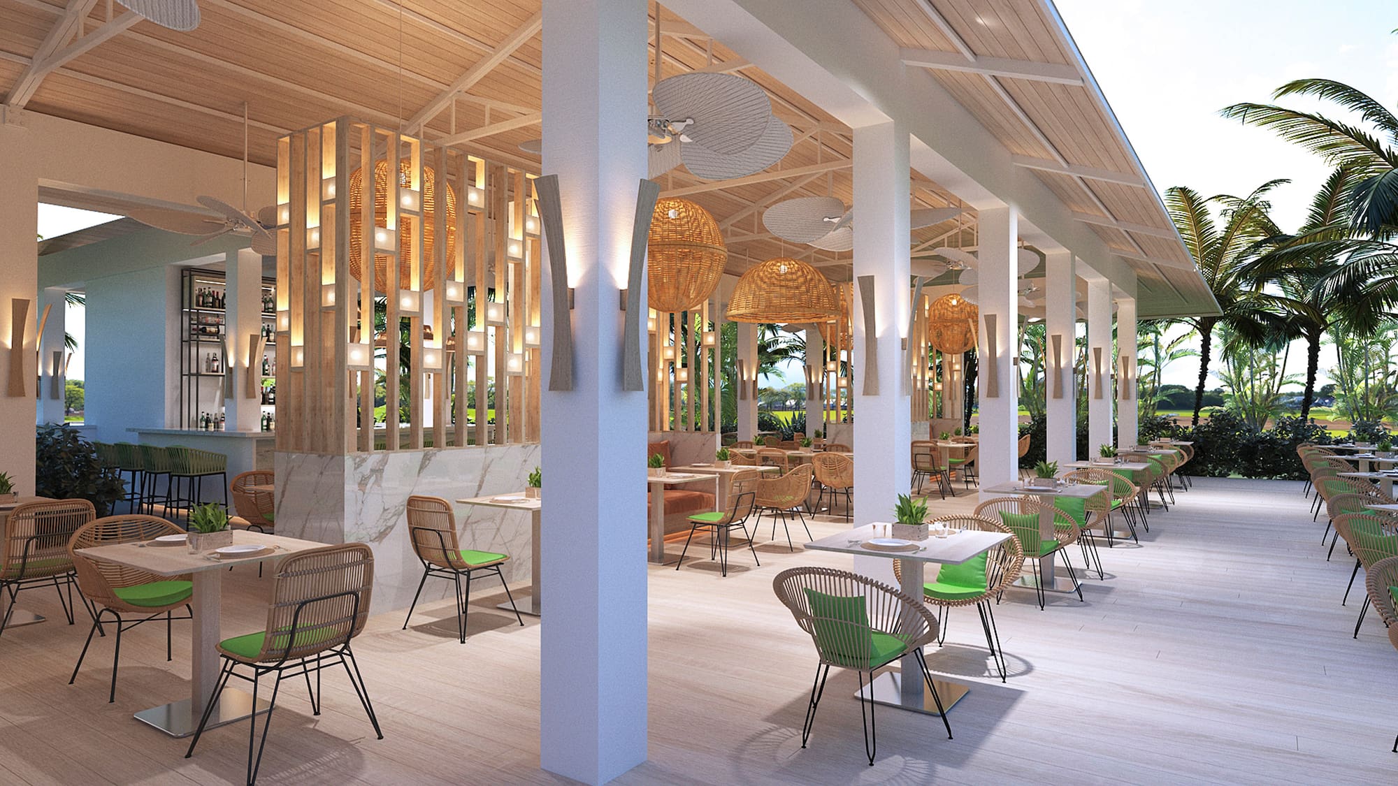 a restaurant with tables and chairs