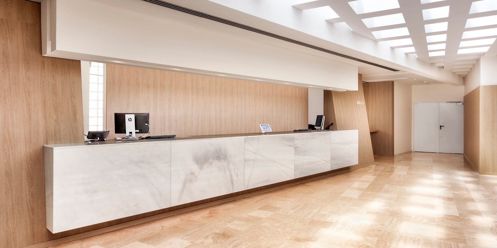 a reception desk in a room