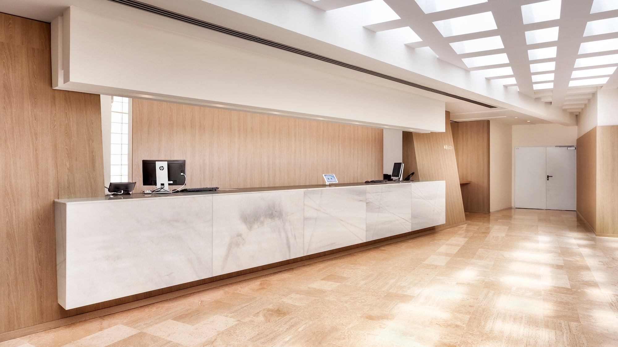 a reception desk in a room