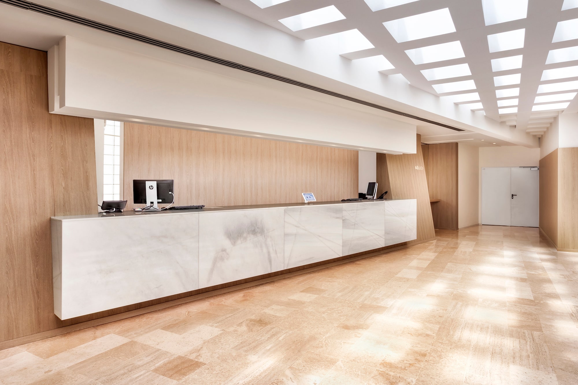 a reception desk in a room