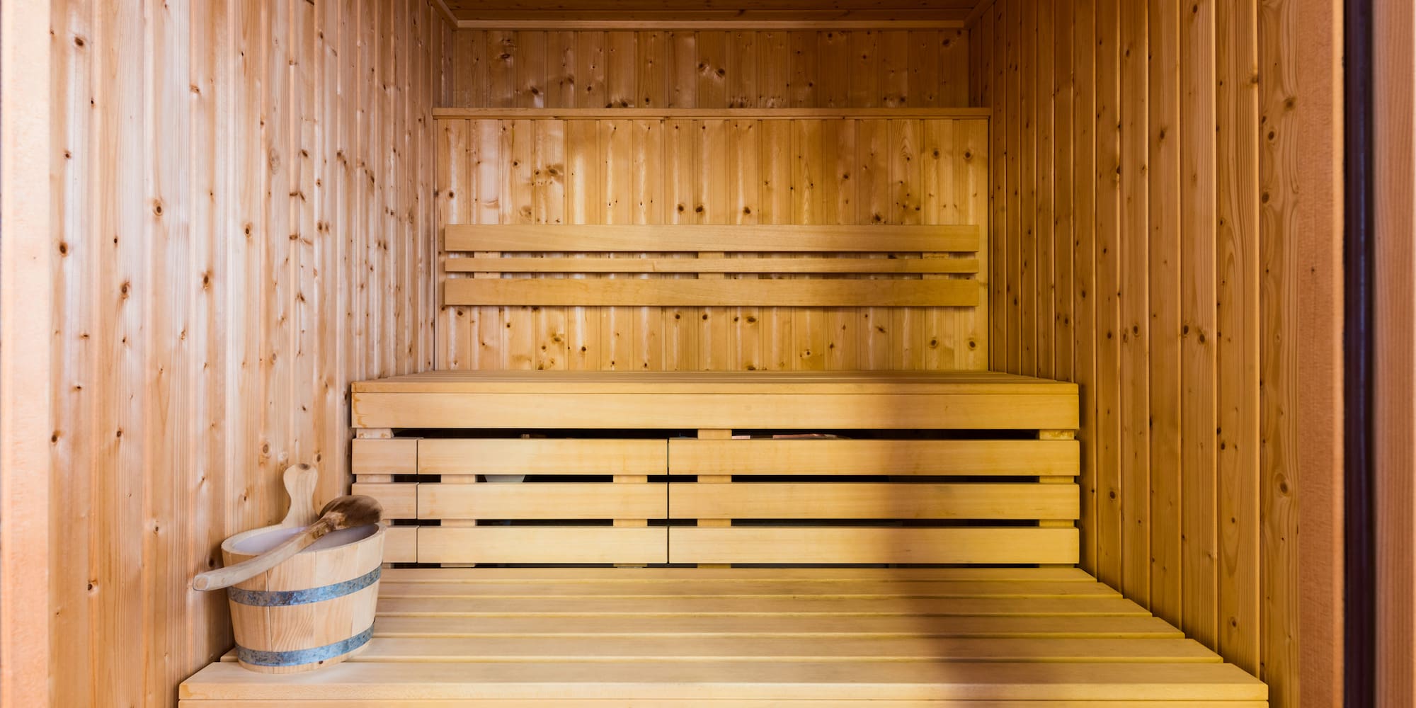 a wooden bench in a sauna