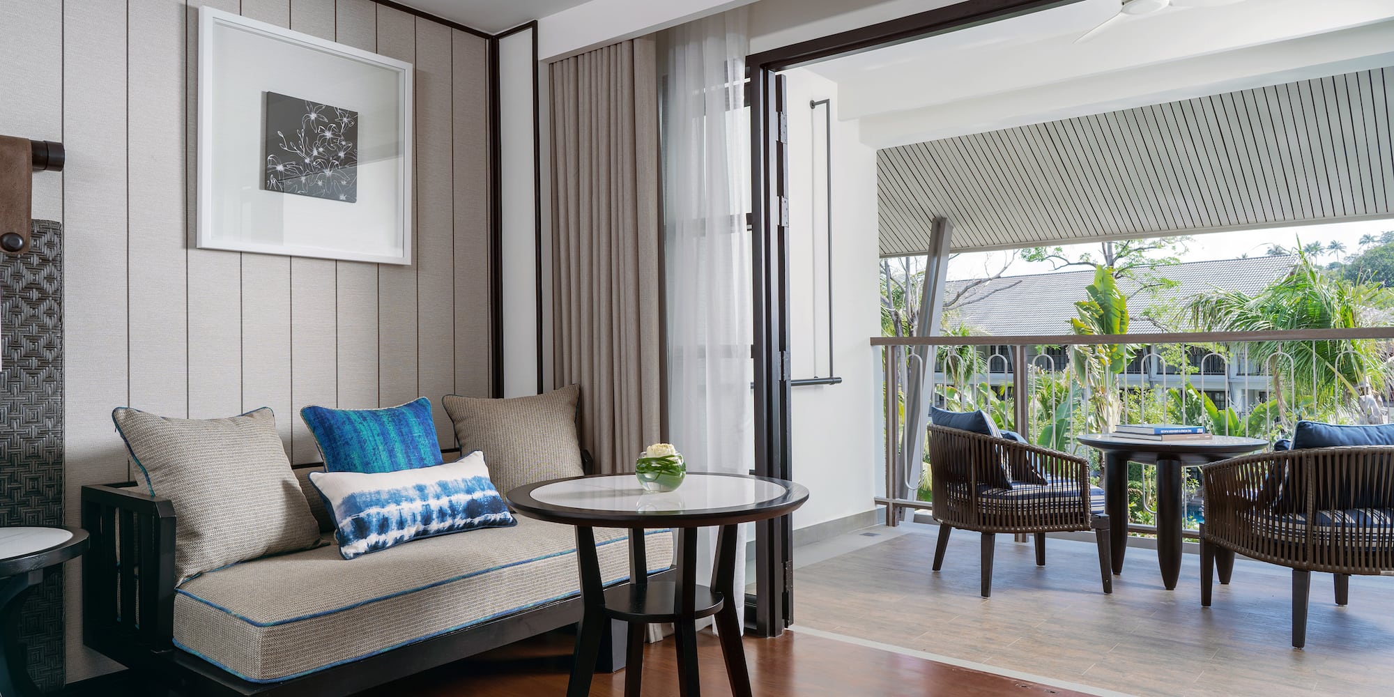 a living room with a couch and table