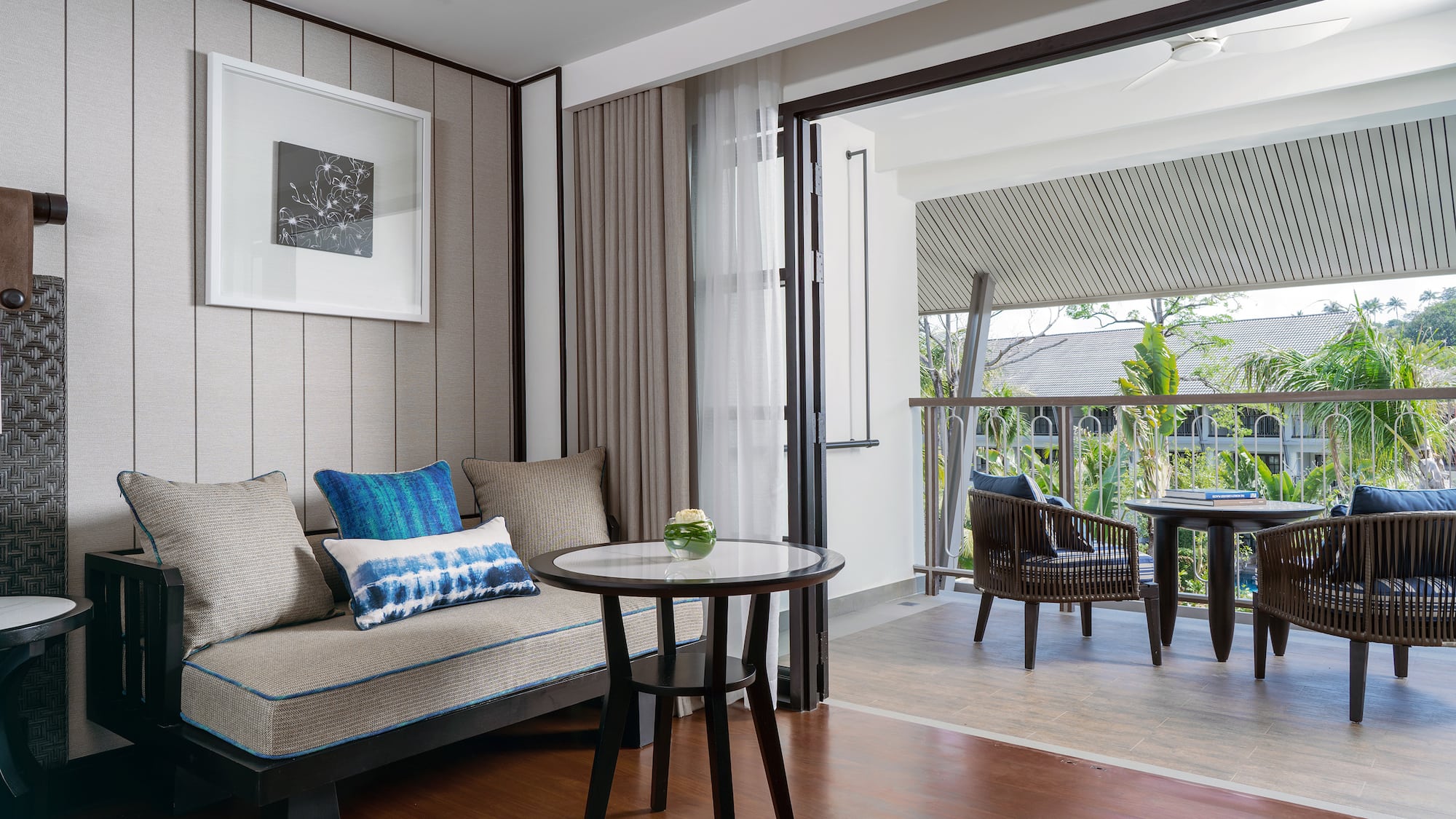 a living room with a couch and table