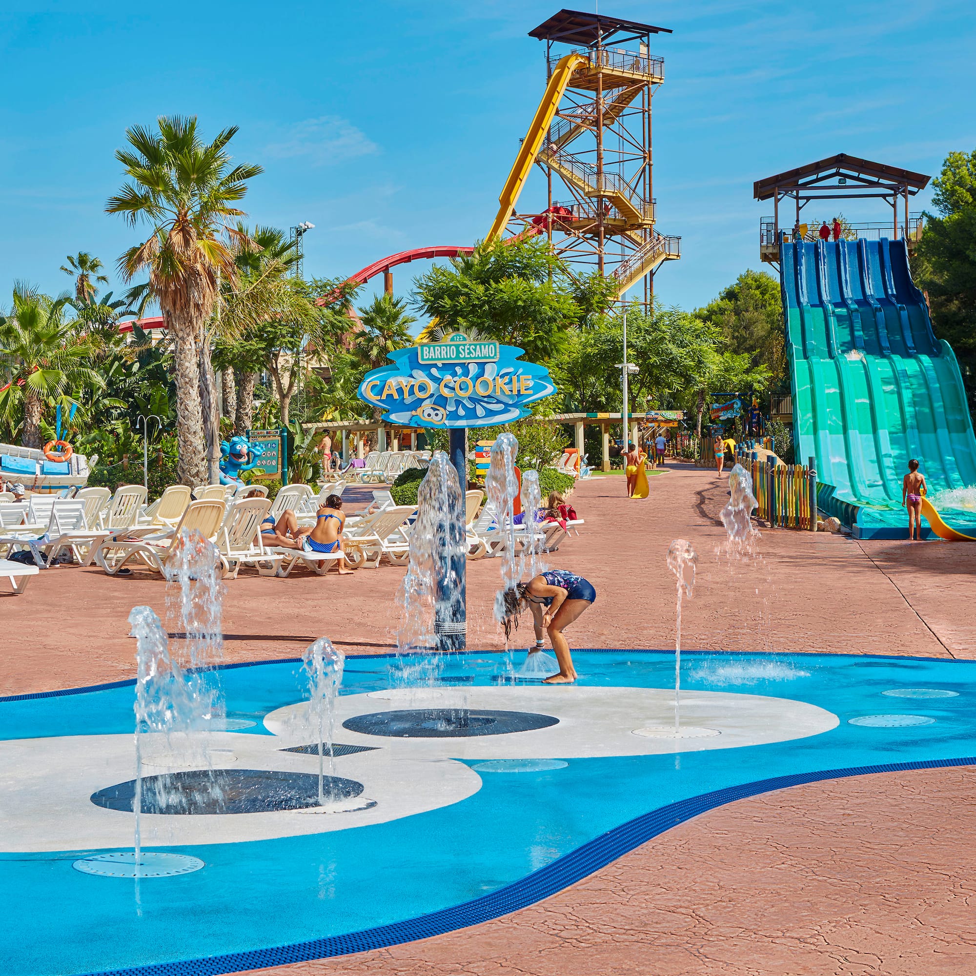 a water park with a water slide and a water slide