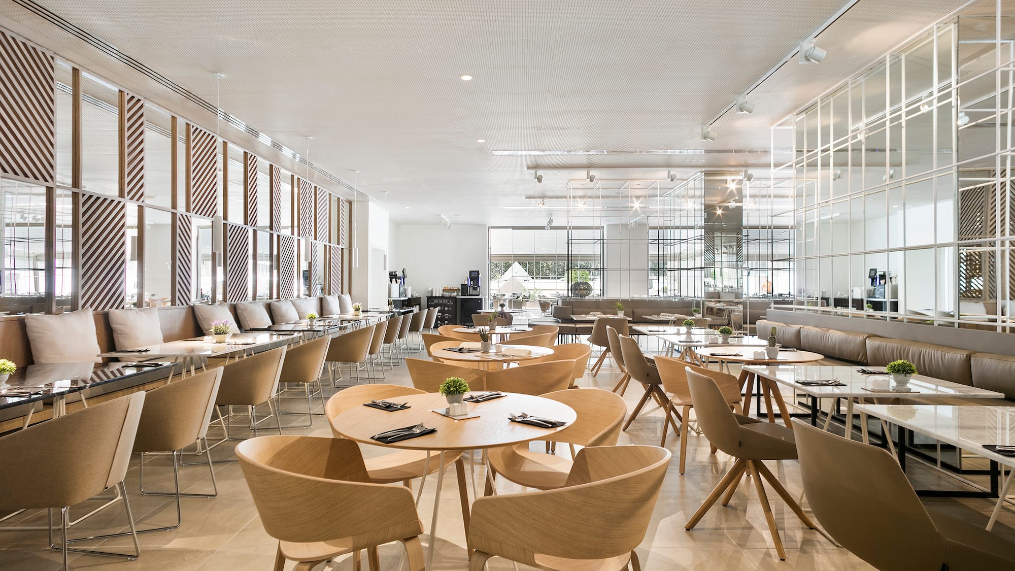 a room with tables and chairs