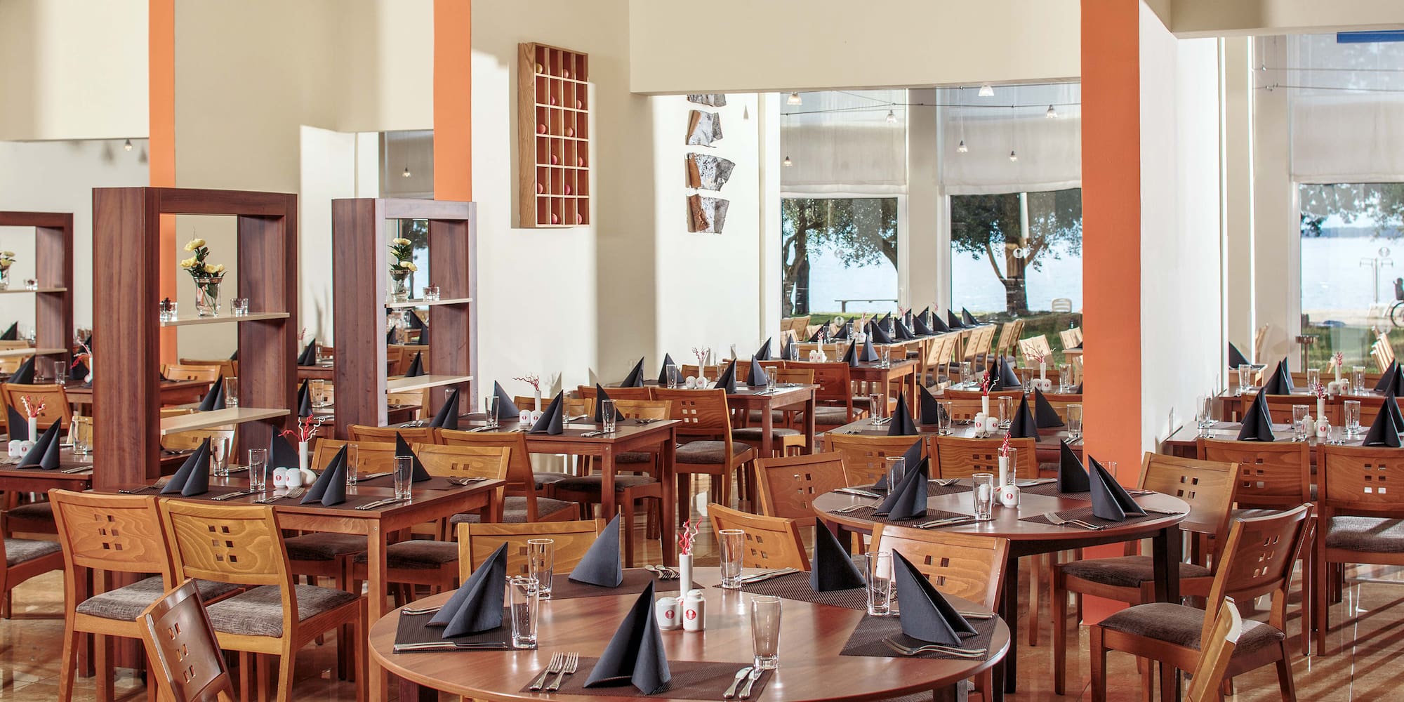 a room with tables and chairs