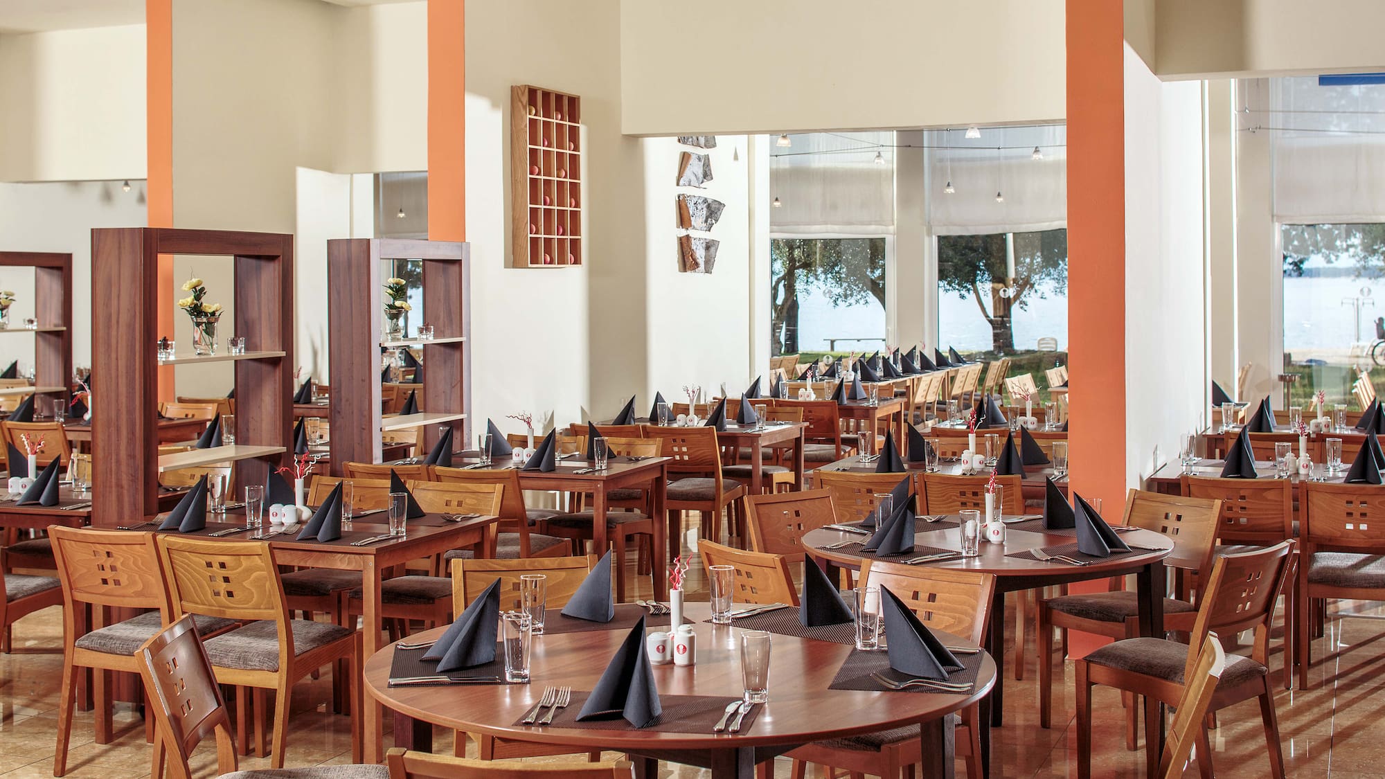 a room with tables and chairs