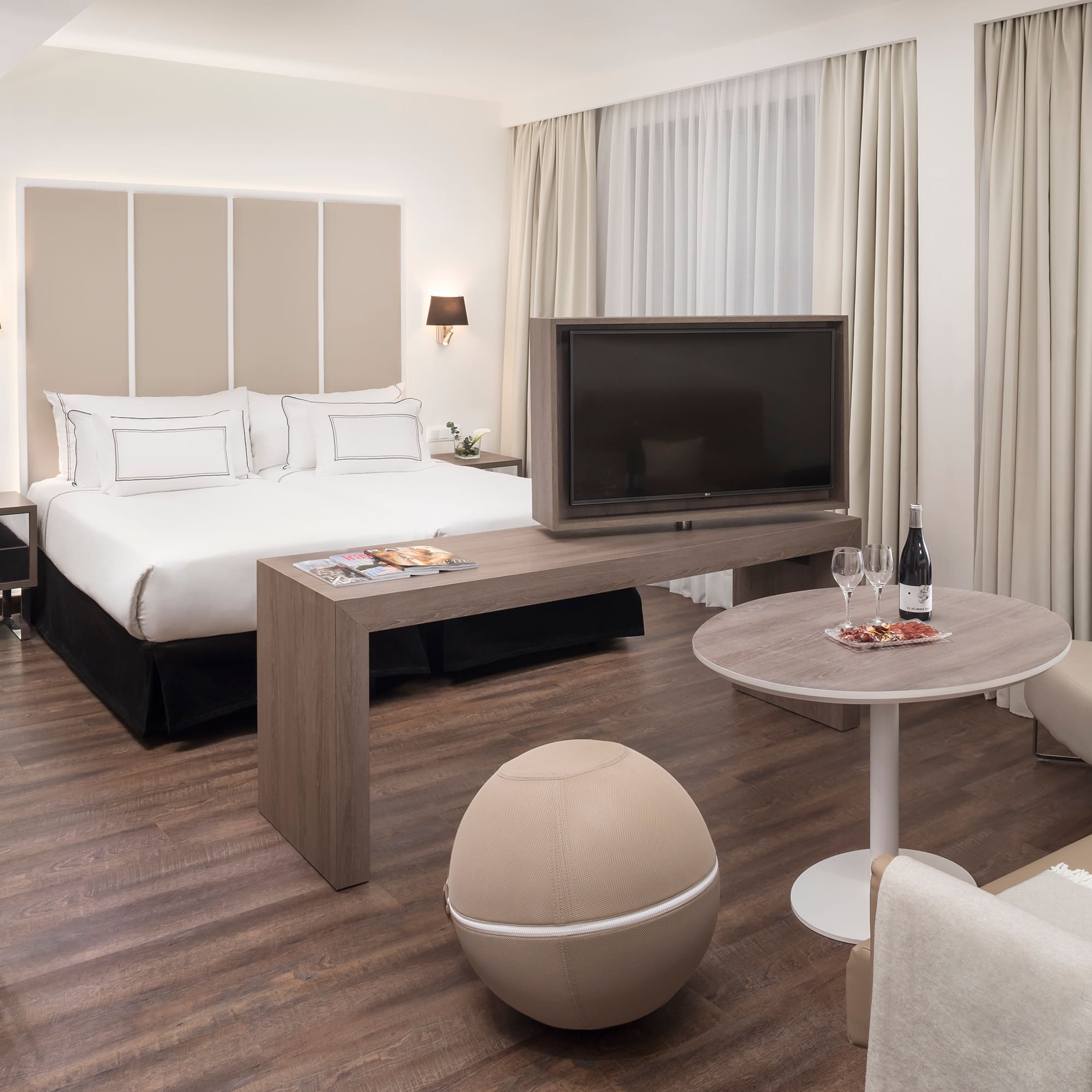 a room with a television and a table